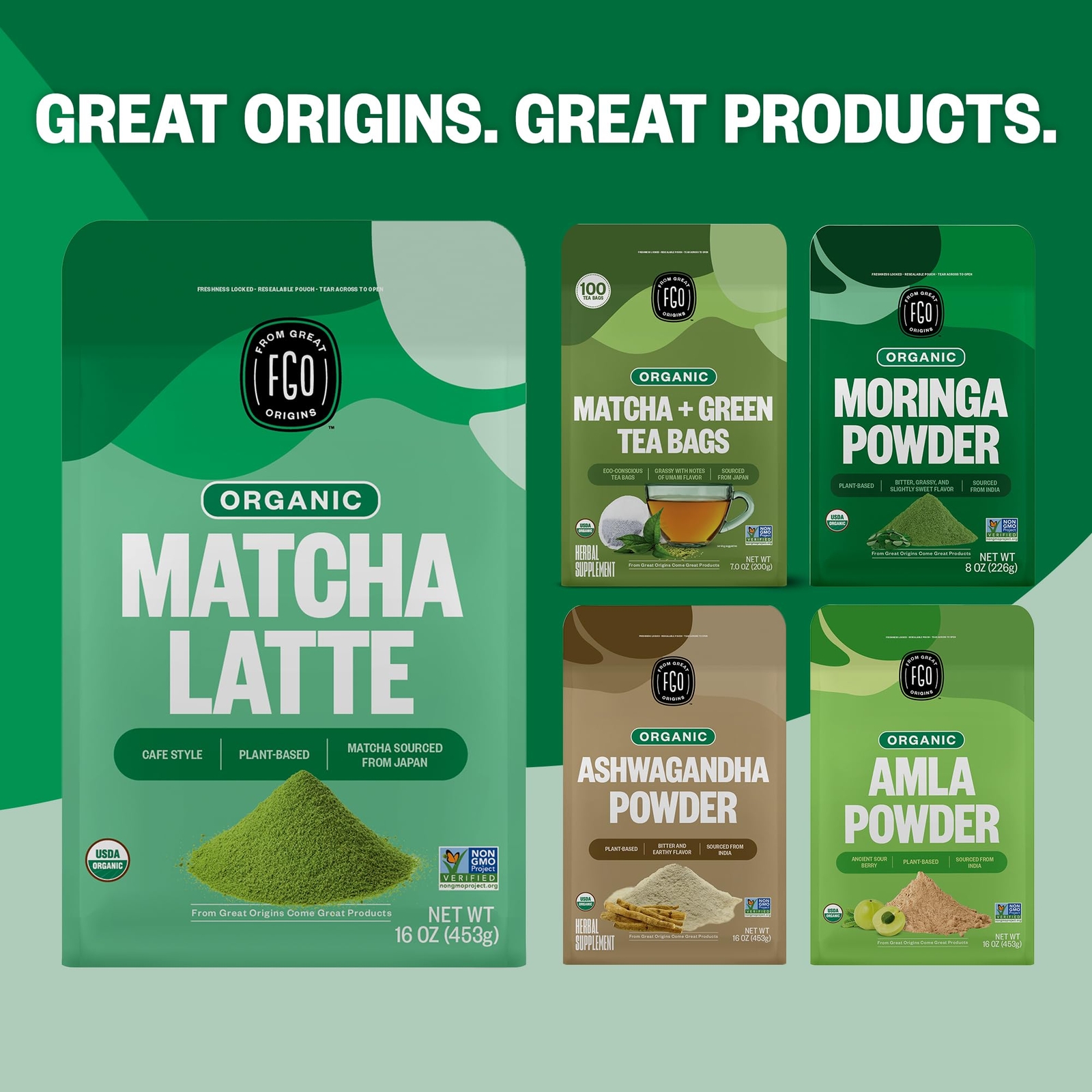 FGO Organic Sweet Matcha Latte Powder 16oz – Japanese Matcha, Brazilian Sugar
