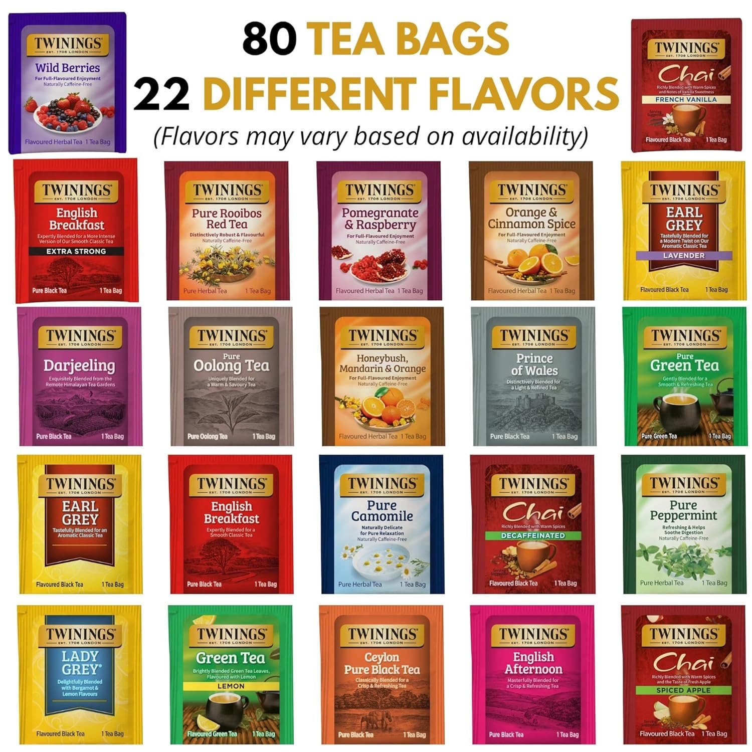 Tea Sampler Collection – 80 Tea Bags, 20 Flavors/Assorted Tea, Gift Set in Decor