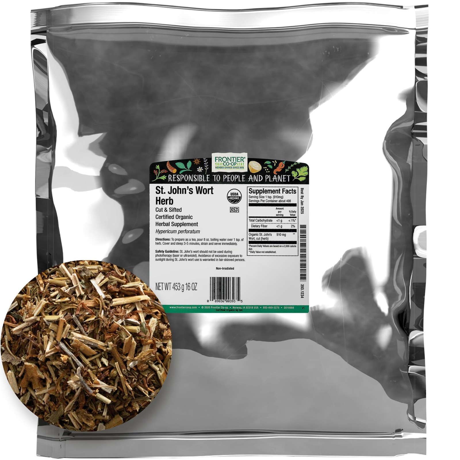 Frontier Co Op Organic Cut Sifted Saint John’s Wort Herb 1lb Dried Tea Supple…