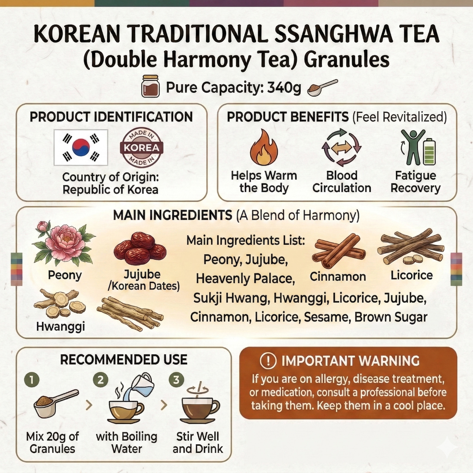 Korean Ssanghwacha Herb Tea (13oz) Traditional Health Drink Natural Energy Boost