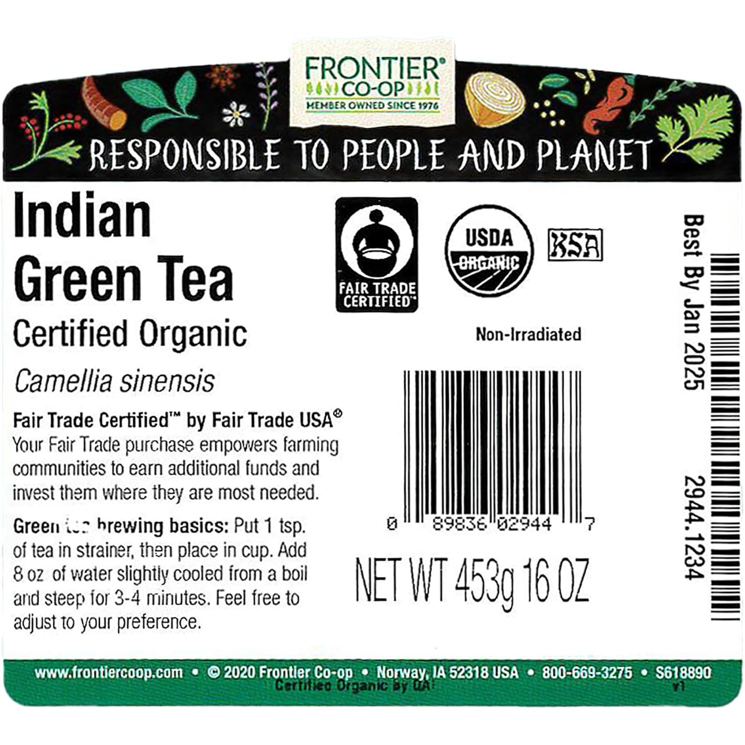 Frontier Co-Op Indian Green Tea, 1Lb Bulk Bag – Organic Green Tea Loose Leaf – P