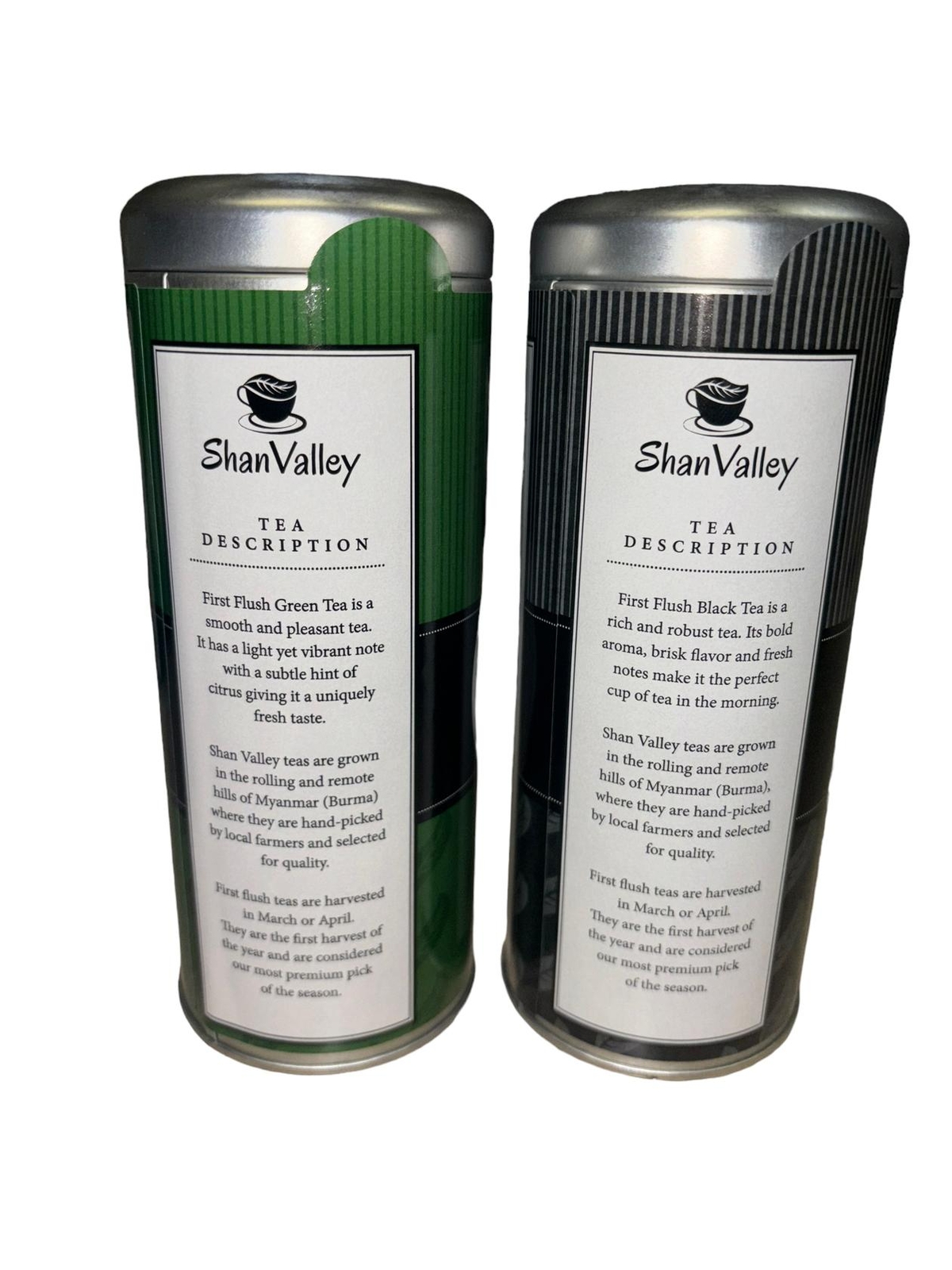 2 Cans Shan Valley First Flush Black and Green Tea – 20 Tea Bags per Tin Can
