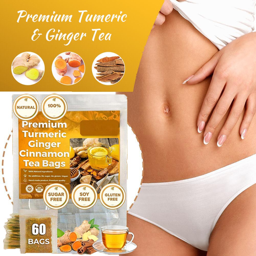 60Bags Turmeric Ginger Cinnamon Tea No Additive Support Brain Weight Sleep-Skin