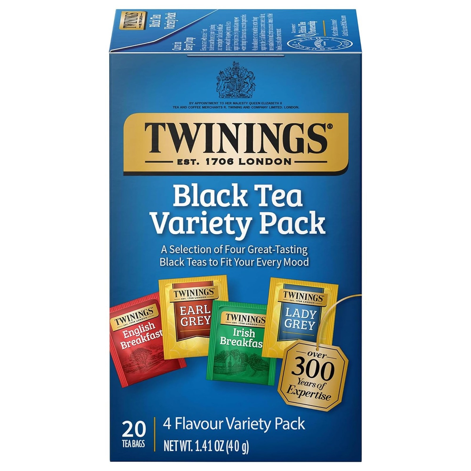 Twinings Black Tea Variety Pack 20 Count English Breakfast Earl Grey Lady Grey