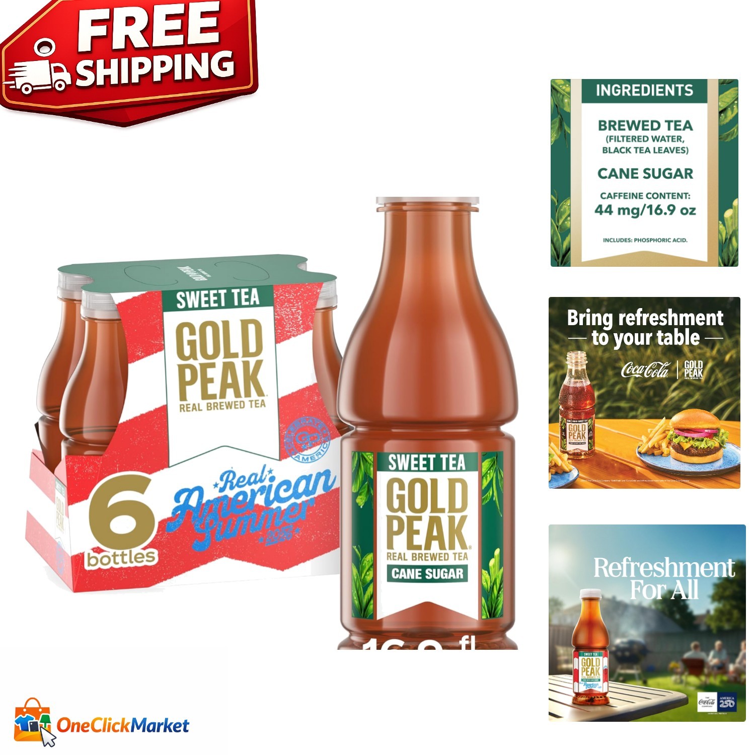 Refreshing Sweet Tea, 16.9 fl oz, 6 Pack – Real Brewed Black Tea with Cane Sugar