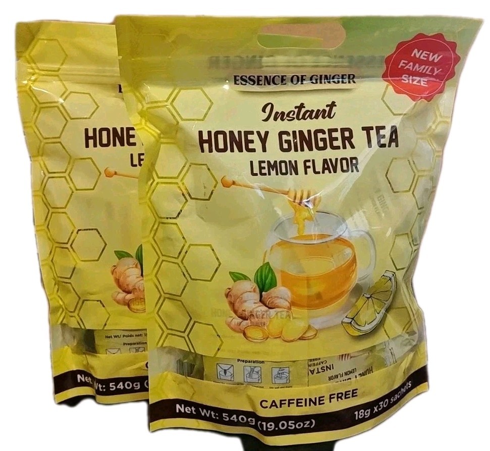 Family Size Instant Honey Ginger Tea Lemon Flavor 30 sachets Caffeine Free 2pack