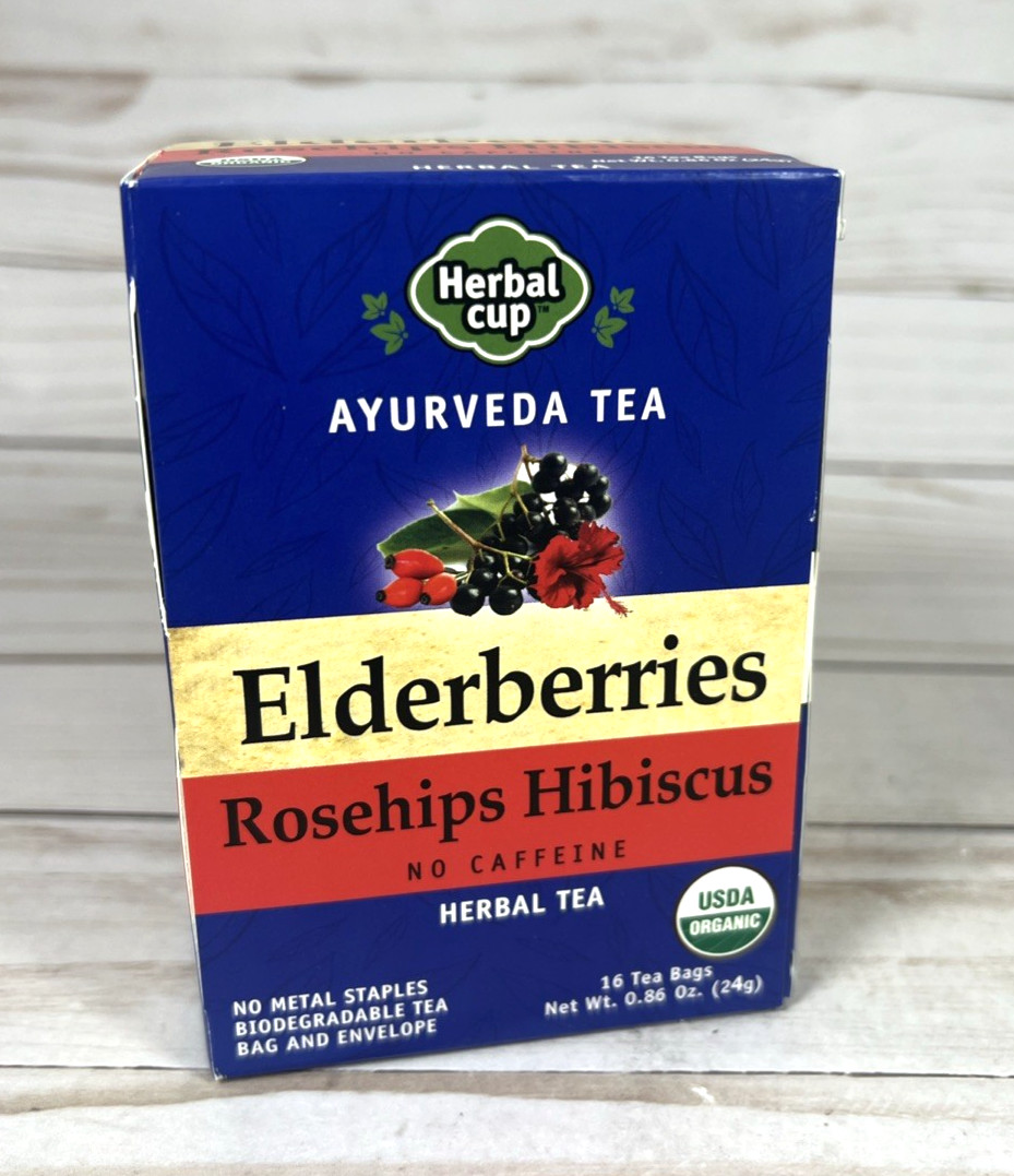 Herbal Cup Ayurveda Elderberries Rosehips Hibiscus 16 Tea Bags 2pk 8/28