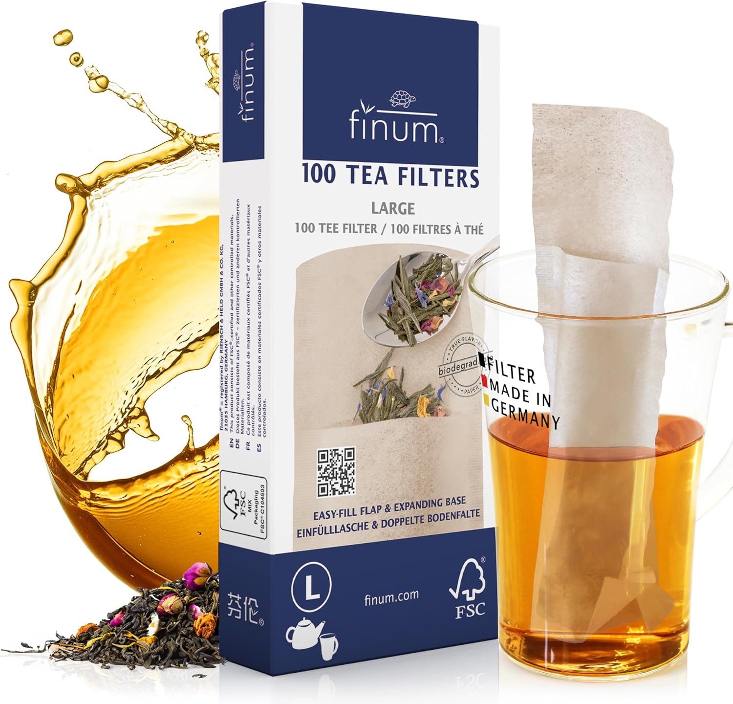 Disposable Paper Tea Filter Bags for Loose Tea, Brown, Large, 100 Count