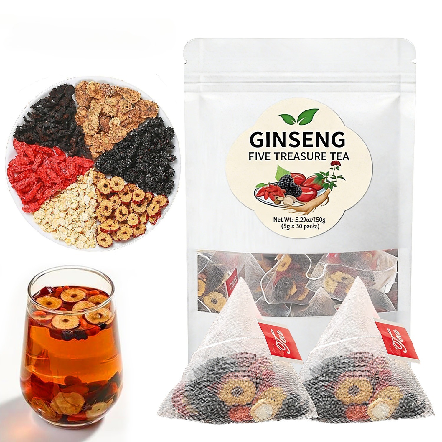 30-90bags Ginseng Eight Treasure Tea Kidney Tea Liver Tea Red Date Kidney Health