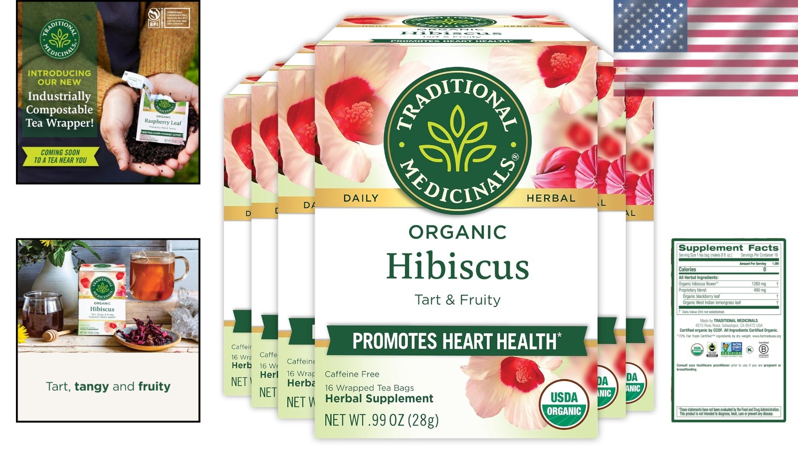 Pack of 6 Organic Hibiscus Tea | 96 Bags with Blackberry & Lemongrass Blend