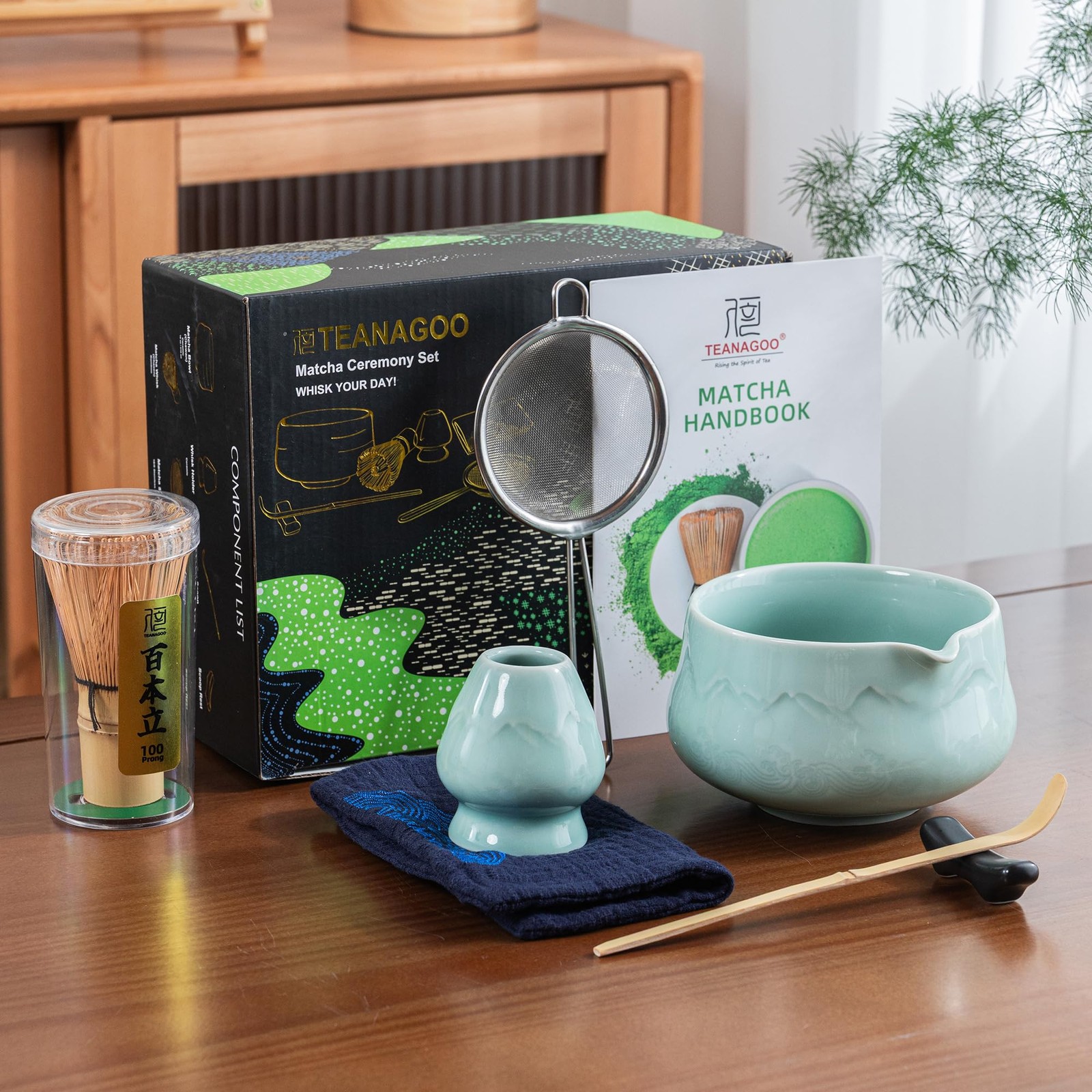 TEANAGOO 7 Pcs Matcha Whisk Set Blue, Ceramic Matcha Set, Matcha Kit for Cere…