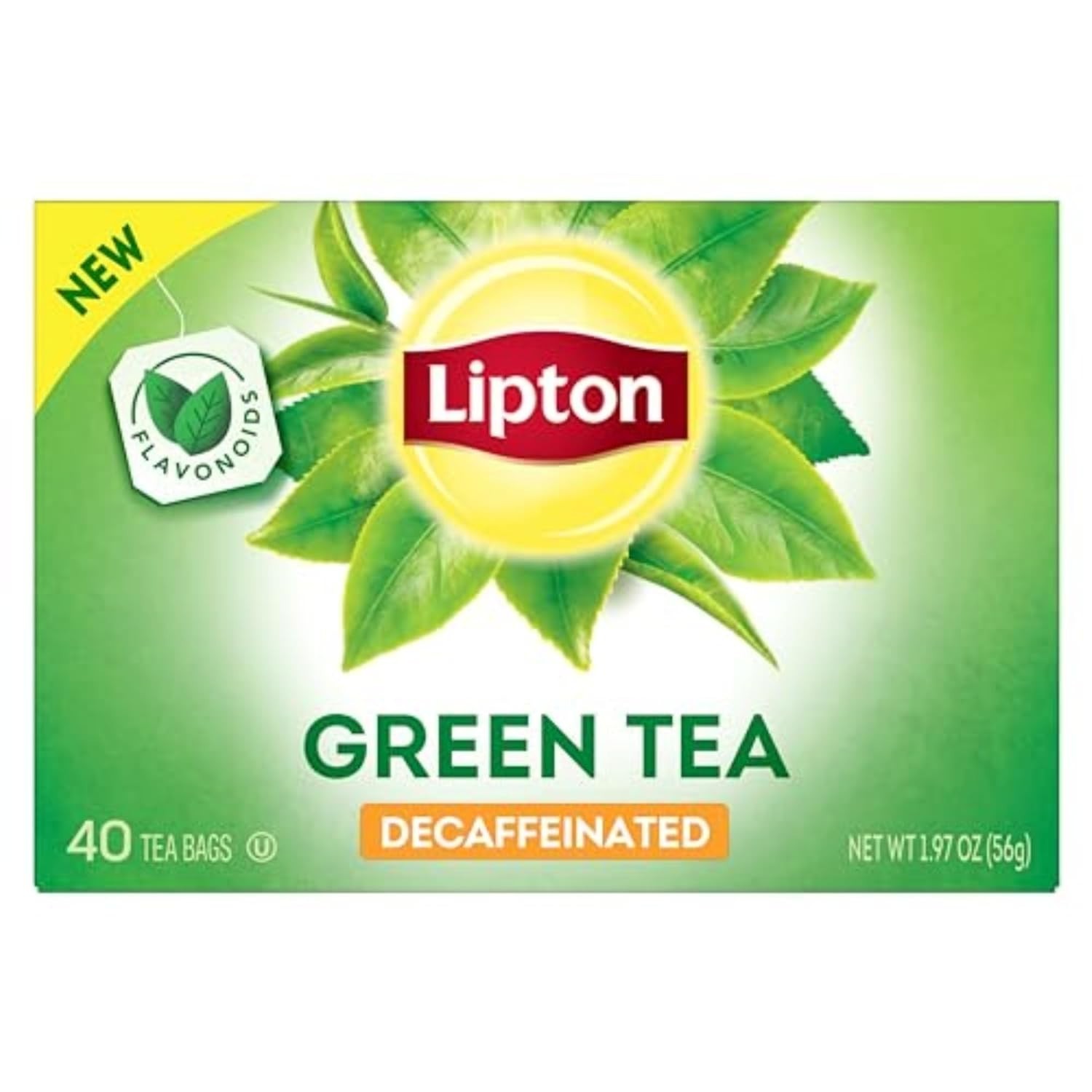 Lipton Green Tea, Decaffeinated, Tea Bags 40 Count Box