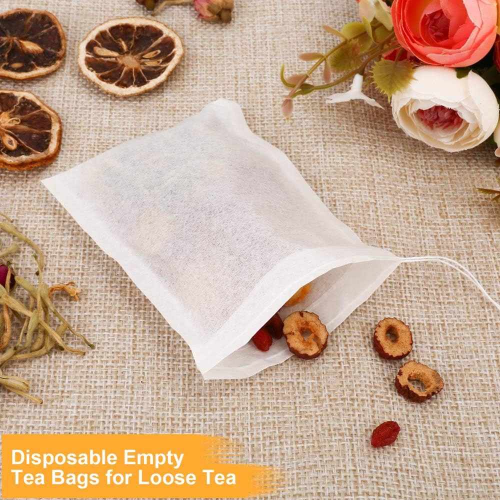 100PCS Tea Filter Bags, Disposable Tea Bags for Loose Leaf Tea, Drawstring Empty