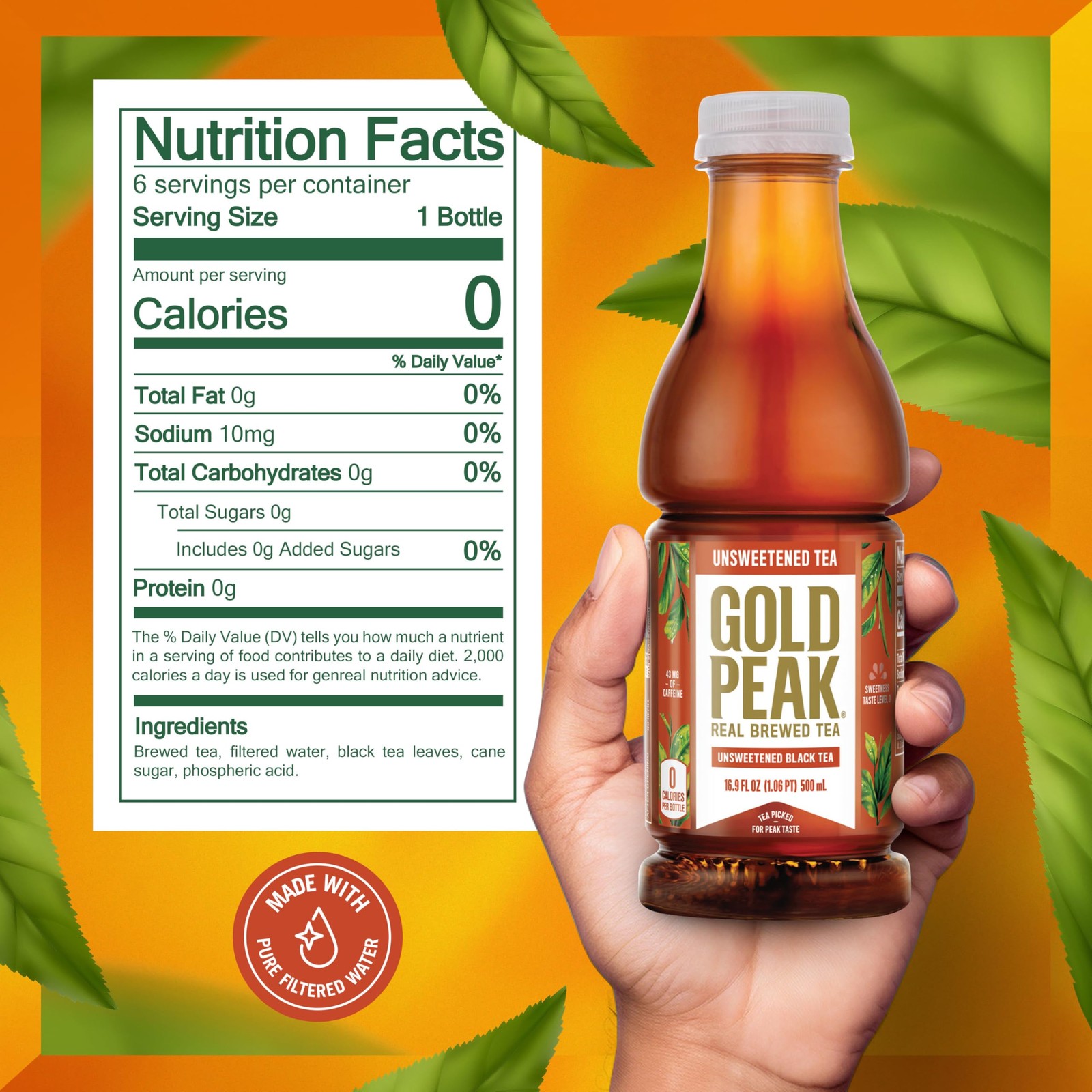 Gold Peak Tea Unsweet Tea 16.9 fl oz 6 Pack