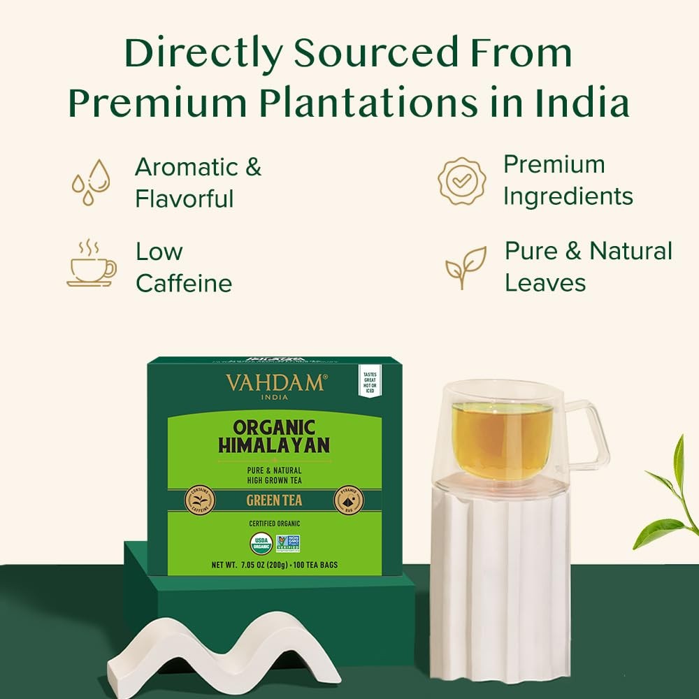 VAHDAM, Organic Himalayan Green Tea (100 Count) 100 Count (Pack of 1),