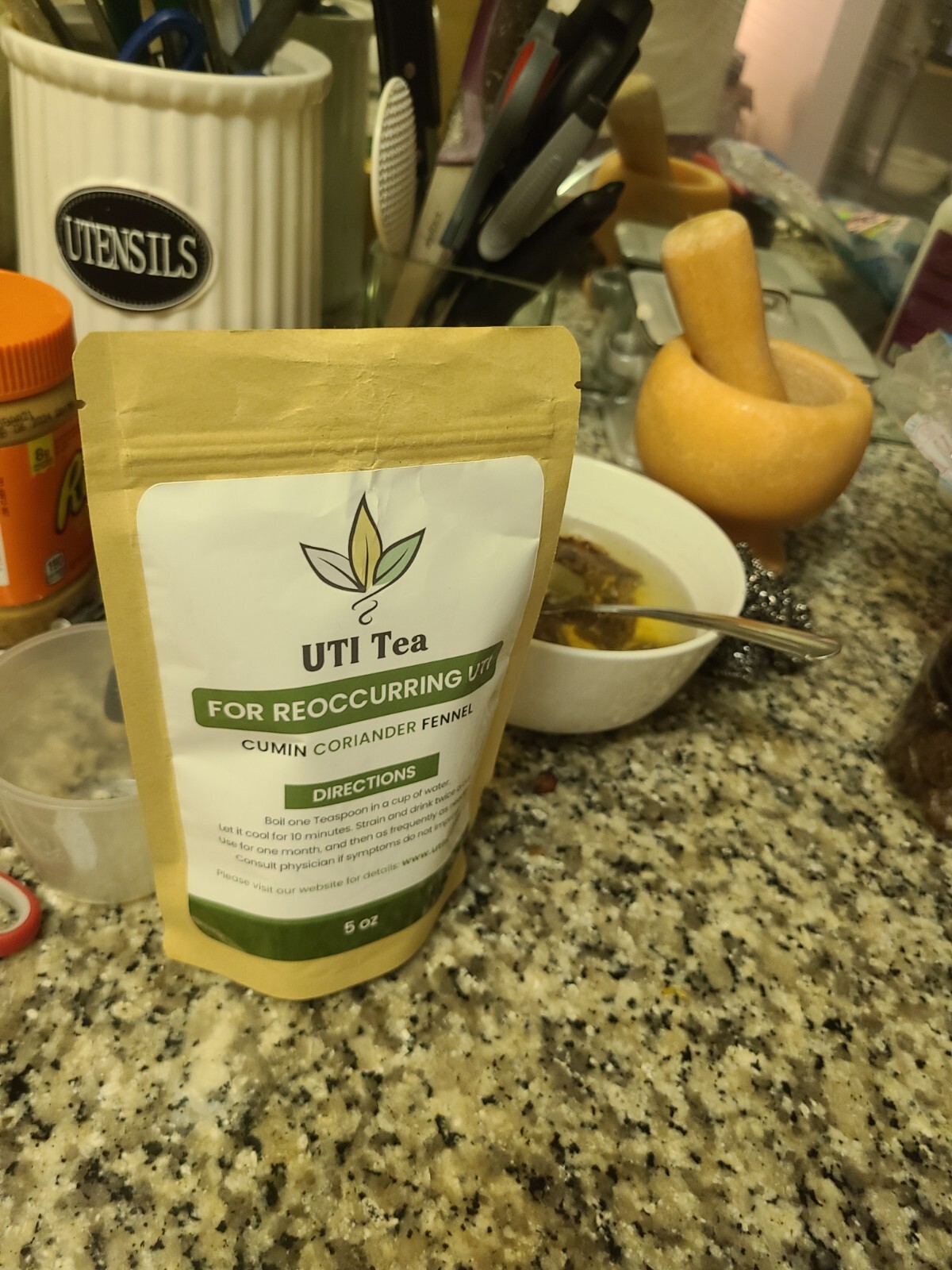 UTI Tea, For reoccuring UTI. Ayurvedic. All natural organic. 5oz resealable bag