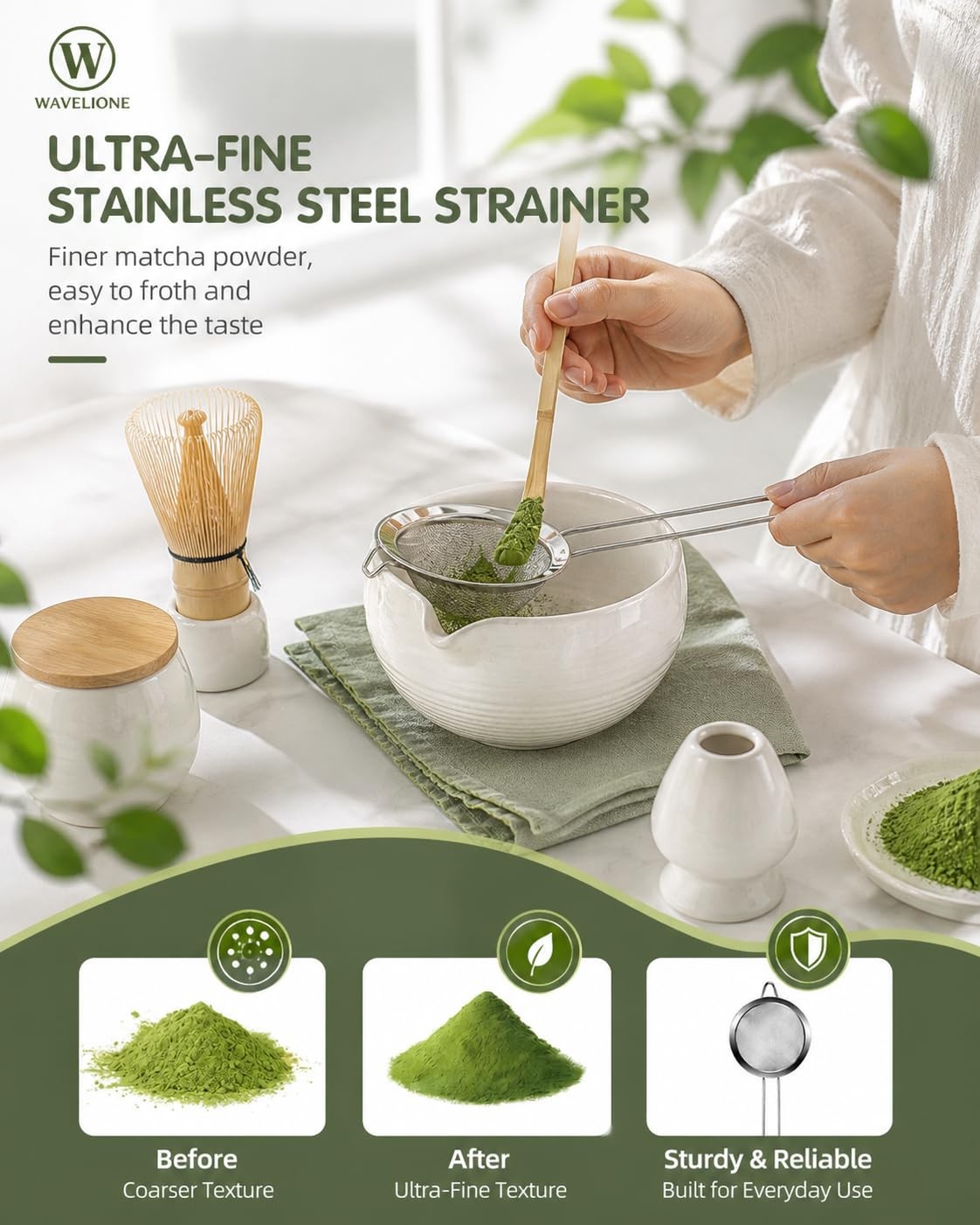Matcha Whisk Set | 8PCS Ceramic Matcha Kit (White) with Bowl, Bamboo Whisk (C