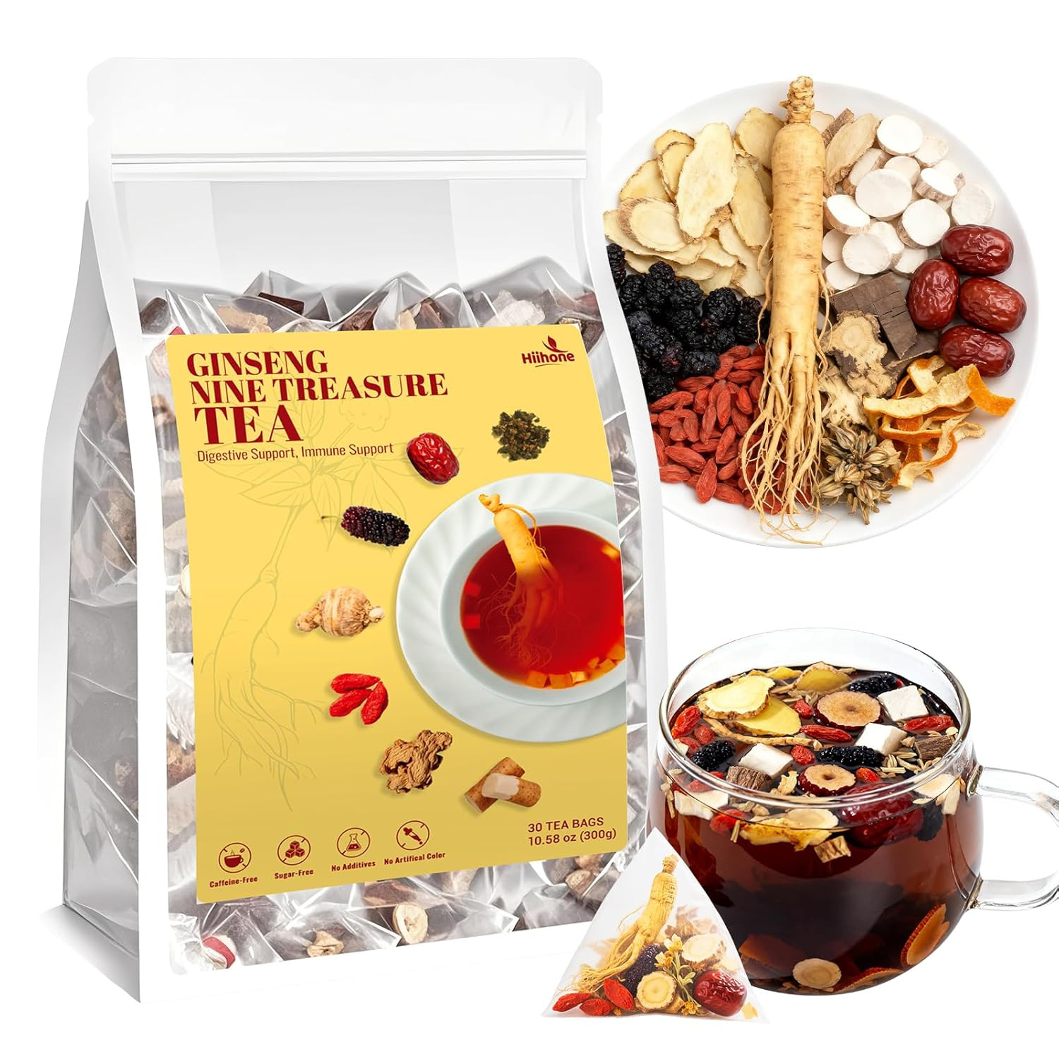Kidney Tea Formula Ginseng Six Treasure Tea, Traditional Chinese Herbal Tea Bags