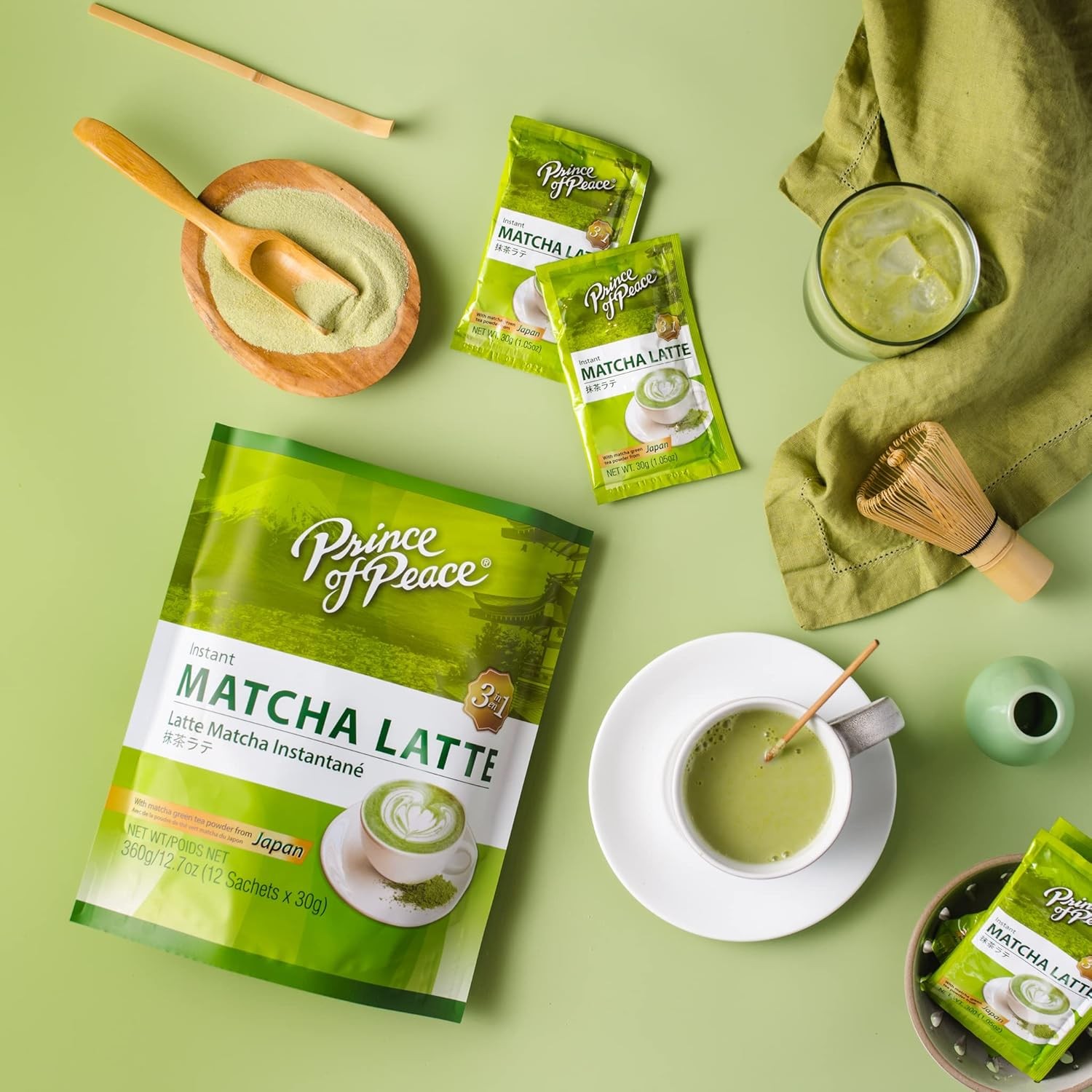 Prince of Peace 3 in 1 Matcha Latte Instant Beverage, 24 12 Count (Pack 1)