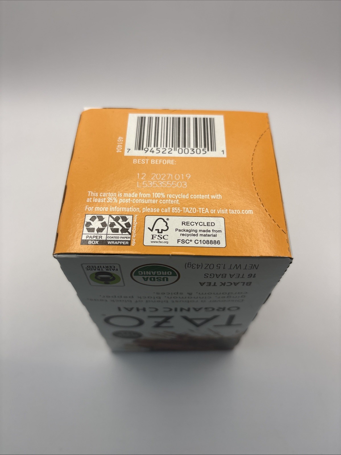 6 BOXES TAZO Organic Chai Black Tea Bags, Caffeinated tea, 16 Total Bags