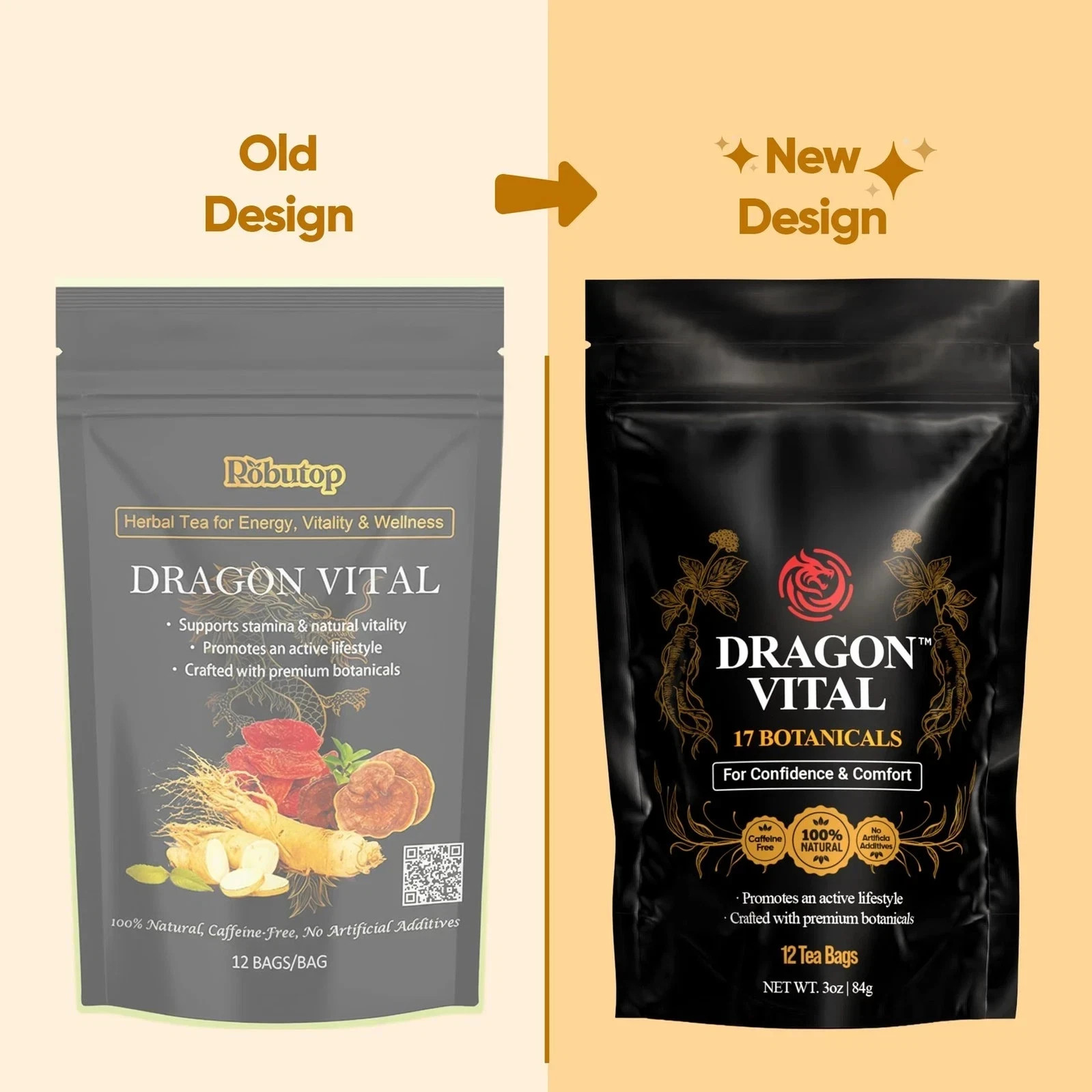 Dragon Vital Herbal Tea with Ginseng Maca – Natural Energy Support | Caffein…