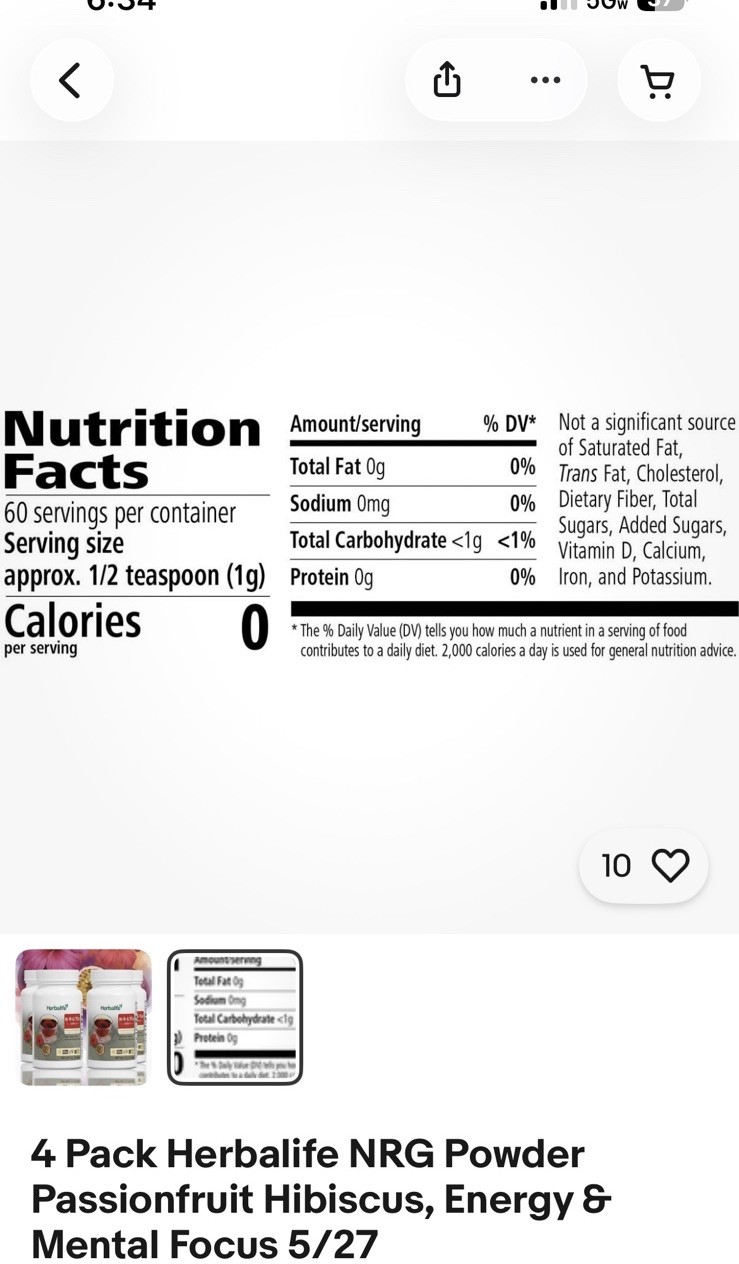 Herbalife N-R-G Tea Select Passionfruit Hibiscus Powder 4 Pack 2.1oz