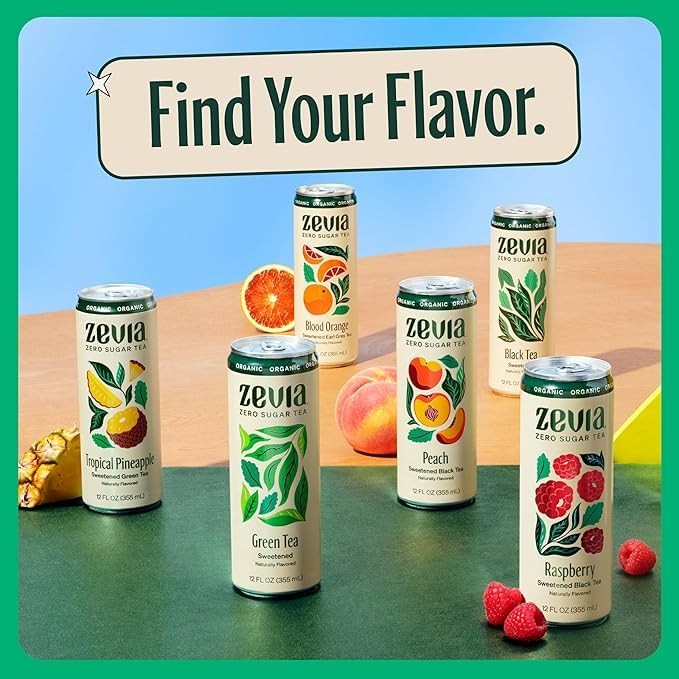 Zevia Zero Sugar Tea, Hibiscus Tea with Passionfruit Caffeine Free, 12 oz Can…