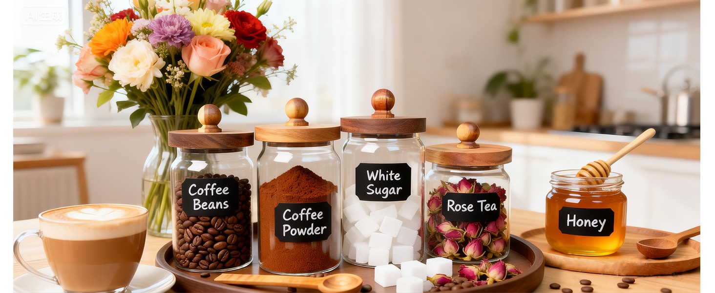 Glass Storage Jars with Wooden Lids – Airtight Containers for Pantry
