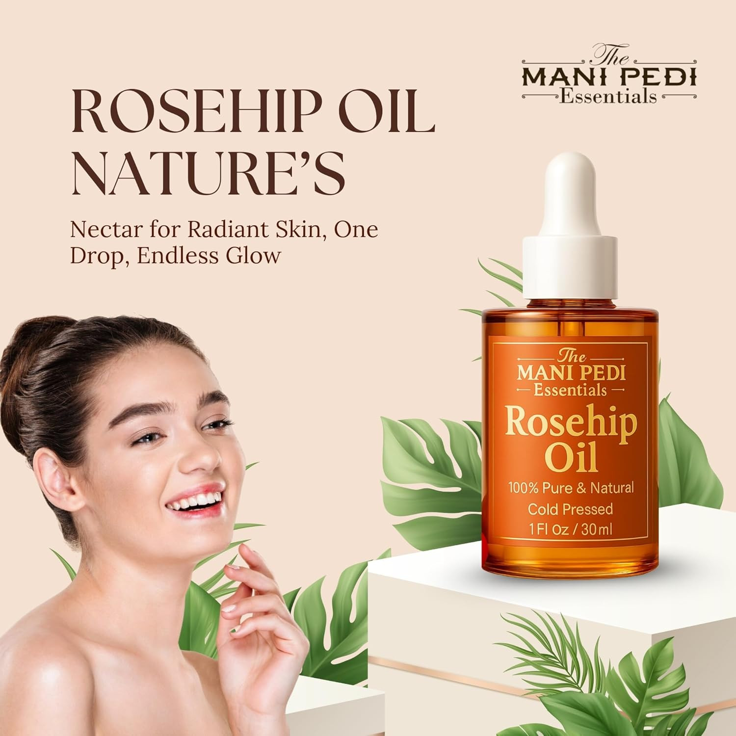 TMPE Rosehip Oil for Face. 100% Pure, Natural, Cold-Pressed & Organic. Natural W