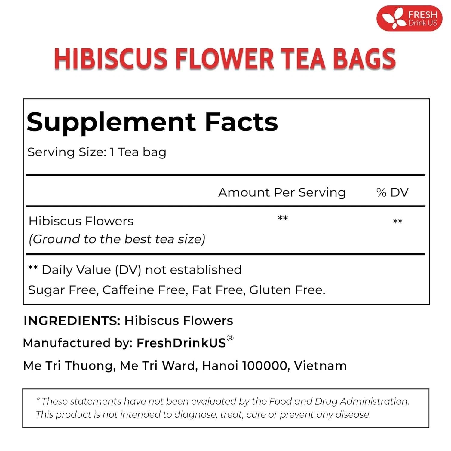 , Premium 140 Hibiscus Flowers Tea Bags, 100% Natural, Handmade & Pure from