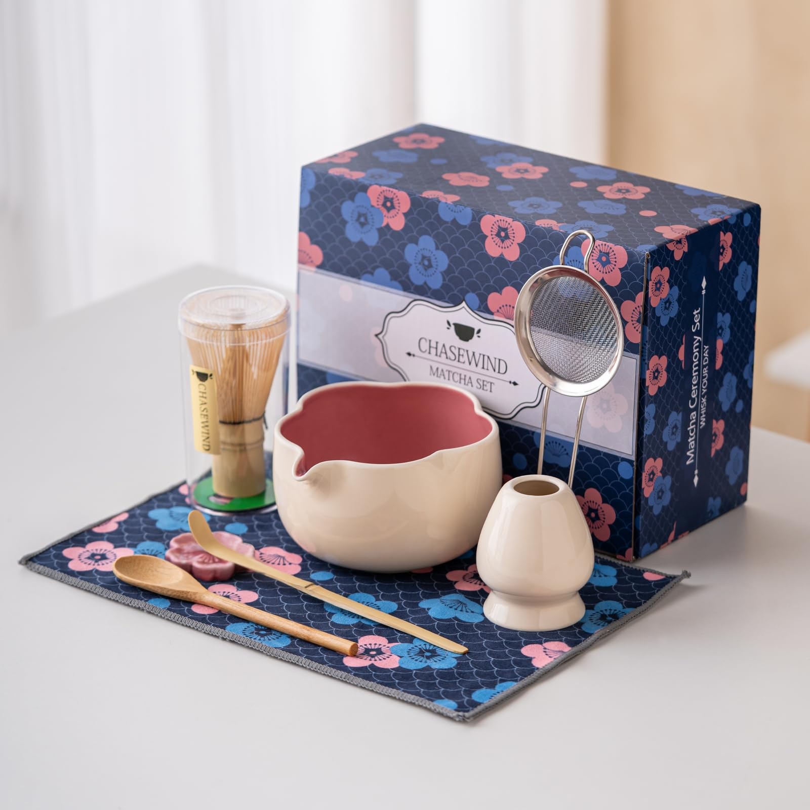 Matcha Set, 8Pcs Floral Ceramic Matcha Kit with Matcha Whisk, Holder, Scoop, …