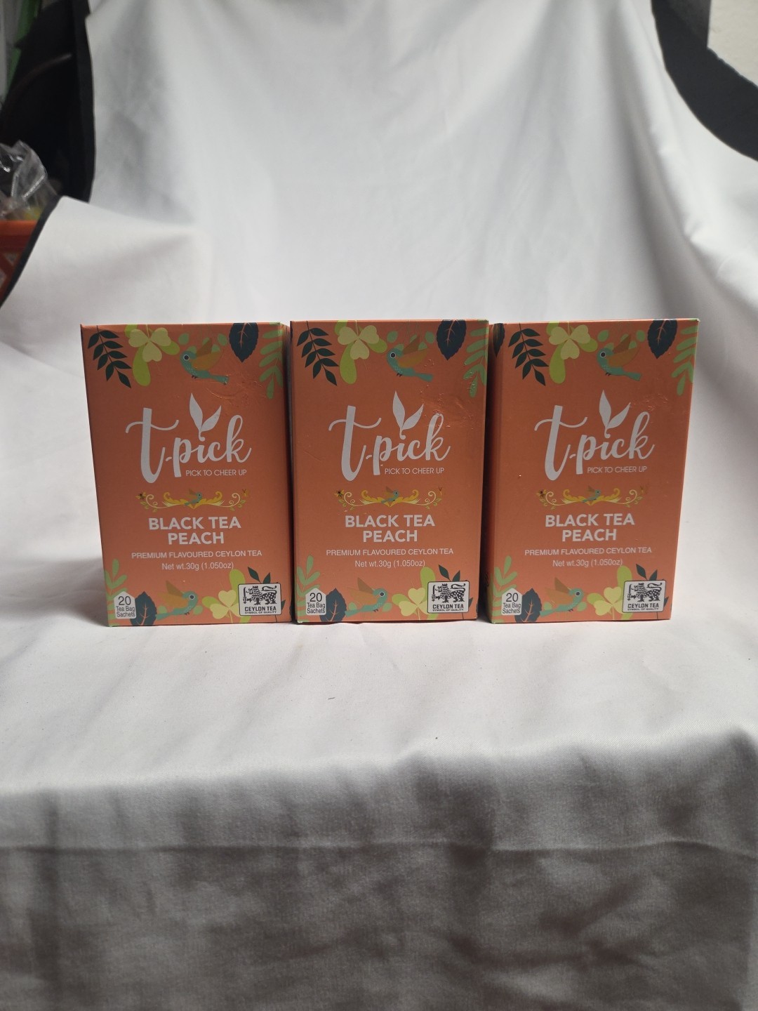 New Lot Of 3 t-pick Black Tea Peach Ceylon Tea Bags 60 Bags Total Exp:10/05/2028