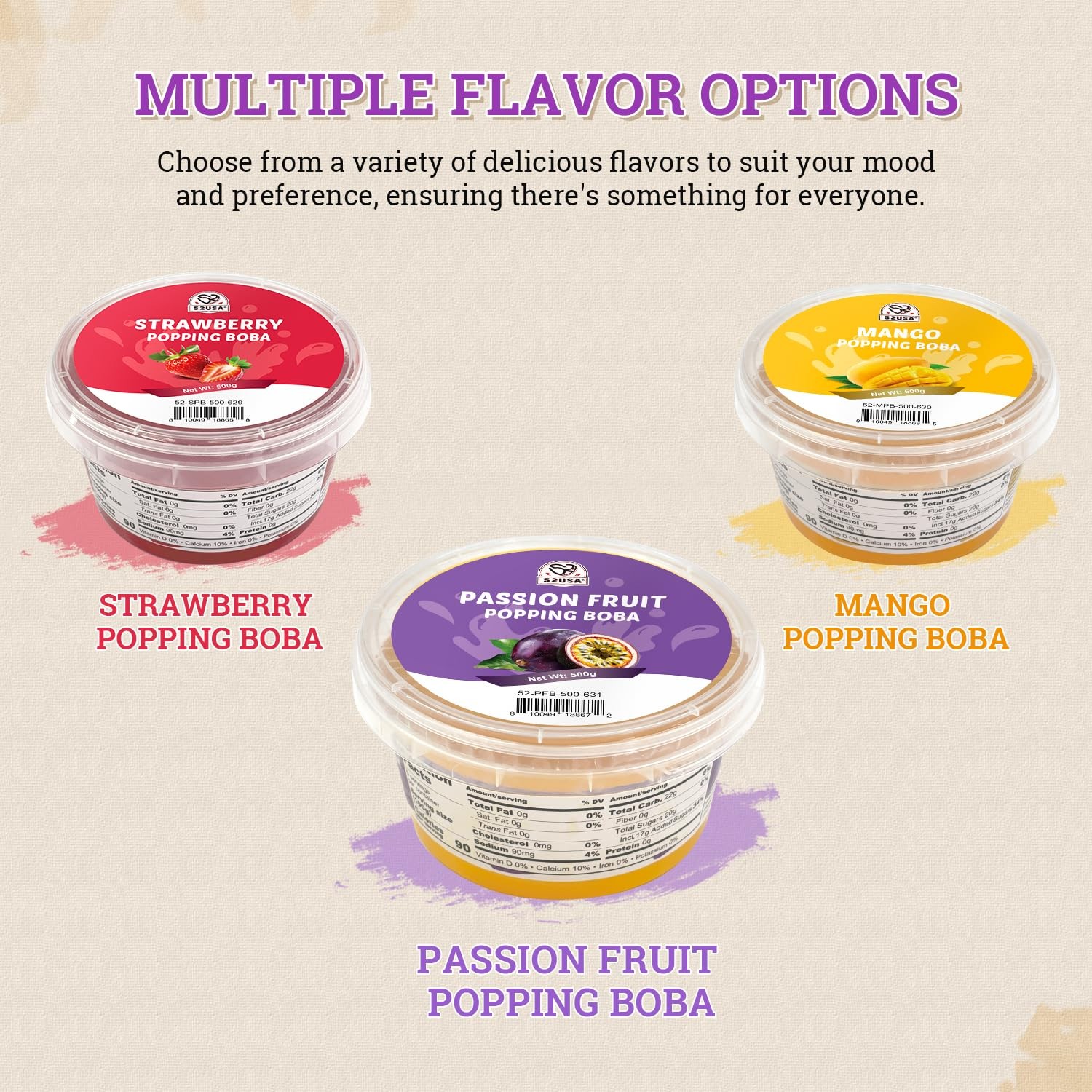 52USA Passion Fruit Popping Boba 500g, Popping Pearls for Bubble Tea, Beverag…