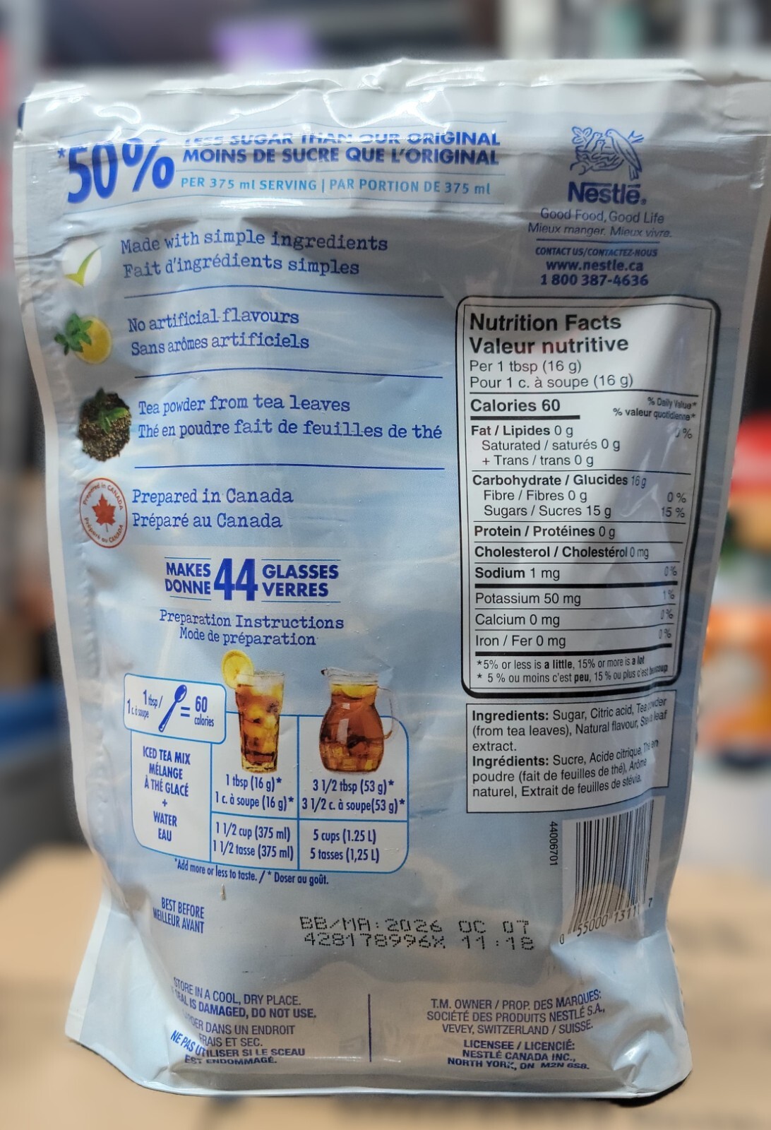 NESTEA Lemon Iced Tea Mix, 715g/25.2 oz, Pouch FREE SHIPPING