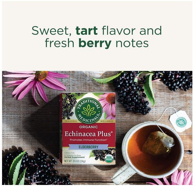 Traditional Medicinals Tea, Organic Echinacea Plus Elderberry, Boosts 16 Tea Bag