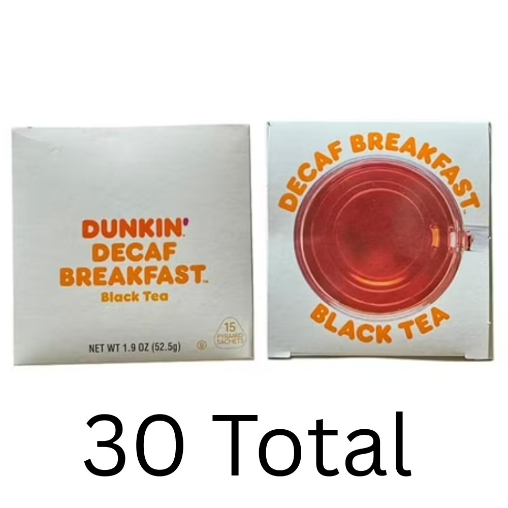 Dunkin Donuts Decaf Breakfast Black Tea 2 Boxes – 15 Per Box (30 Tea Bags Tota)