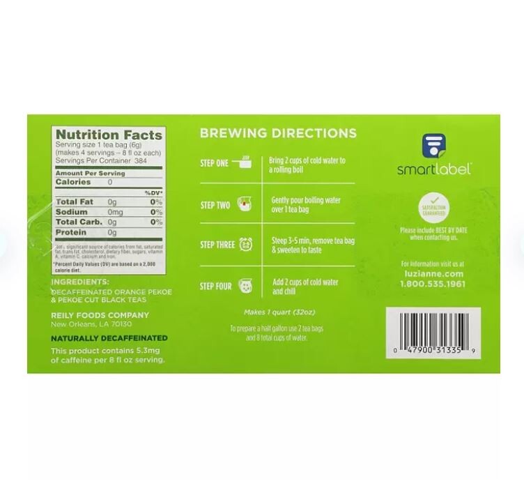 Luzianne Decaffeinated Tea 96 ct. Fresh Stock