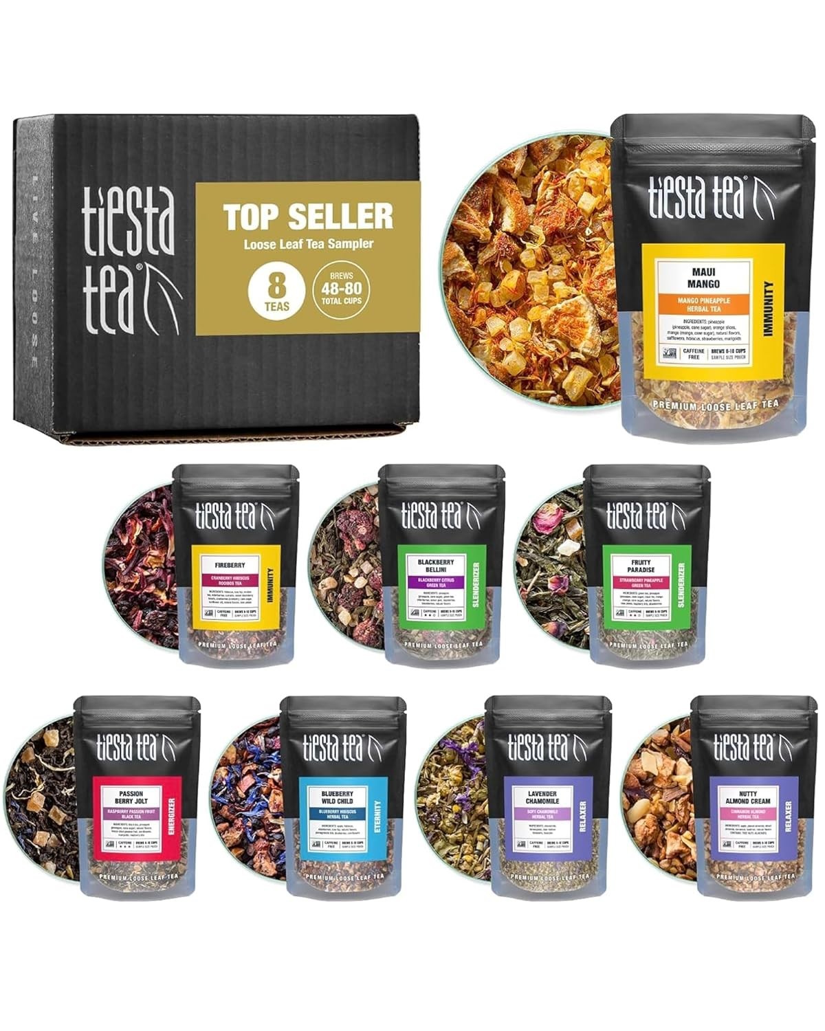 Relaxing Loose Leaf Tea Sampler Set – 8 Flavors for Hot & Iced Enjoyment