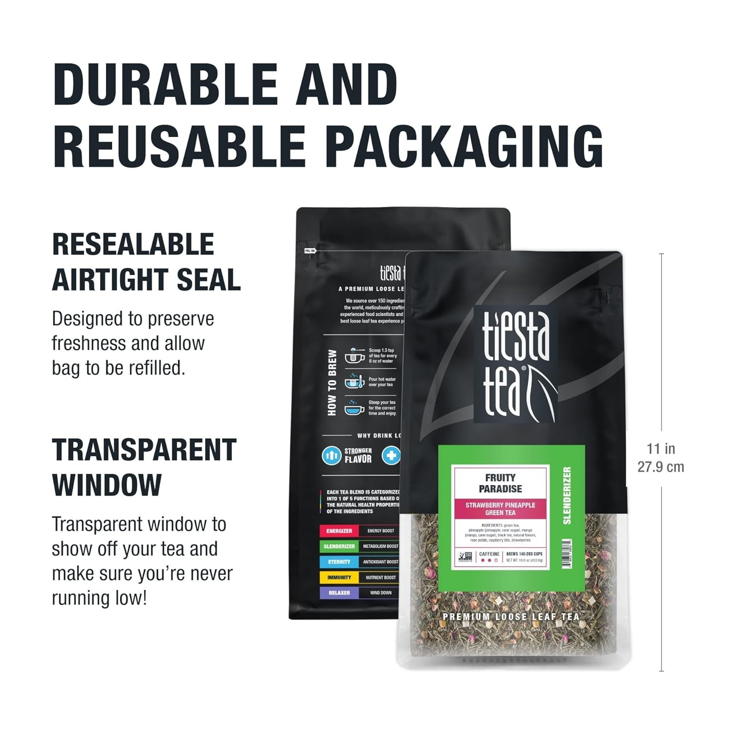 Green Tea Loose Leaf Fruit Blend Large Pouch Hot Iced Tea Tropical Flavor