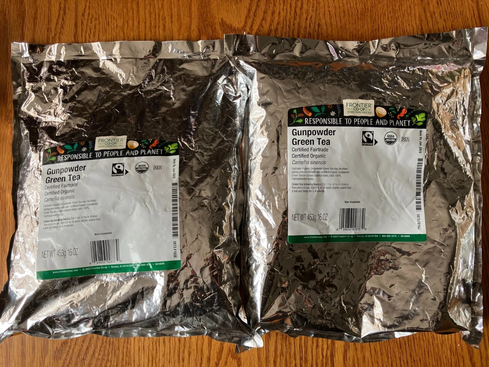 2 PACK 1lb Bags Frontier Co-op Organic Fair Trade Gunpowder Green Tea EXP 2028