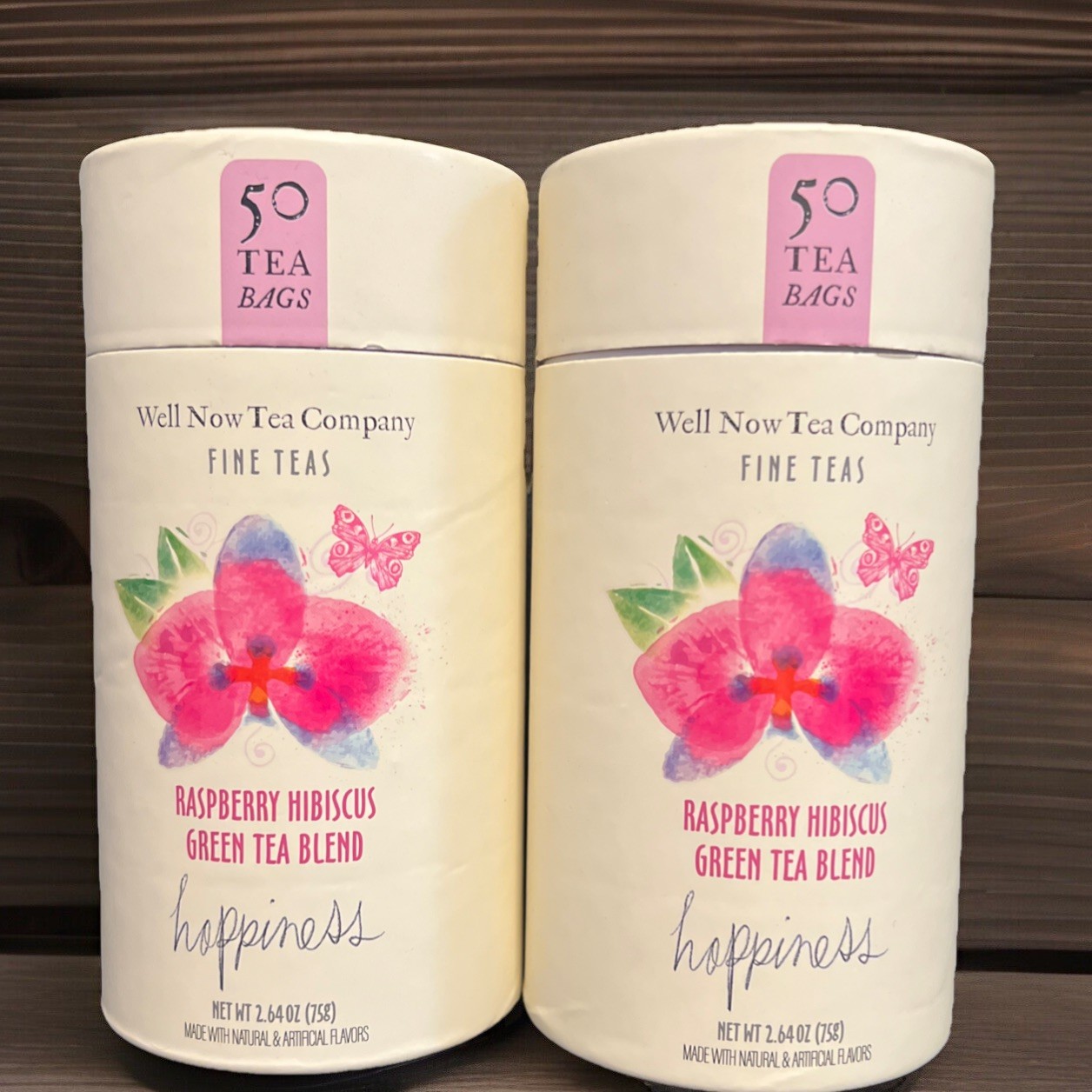 WELL NOW TEA Co 🫖 CAFFEINATED RASPBERRY HIBISCUS GREEN TEA -2 tubes-100 Bags