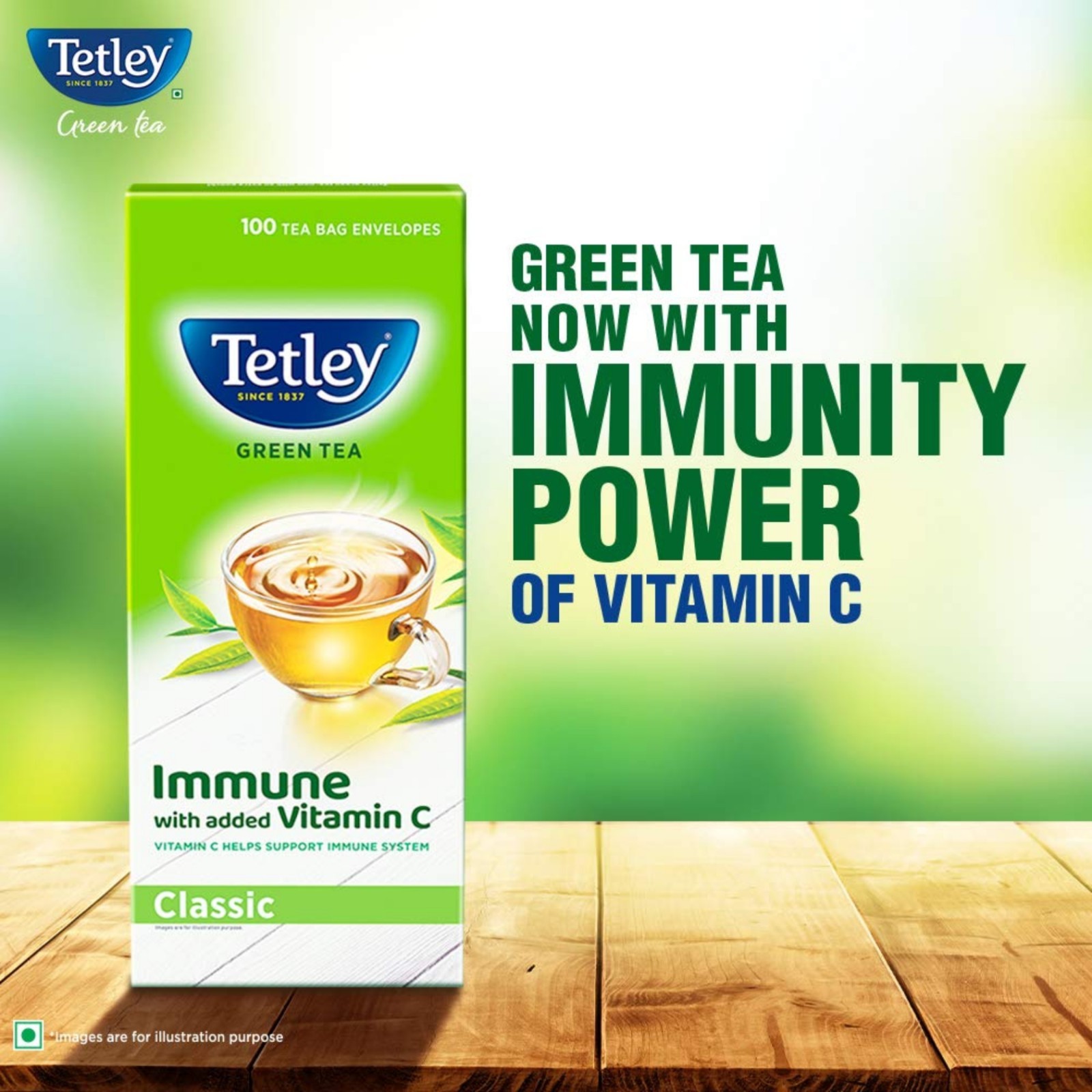 Tetley CLASSIC Flavor Green Tea Immune with added Vitamin C, 100 Tea Bags