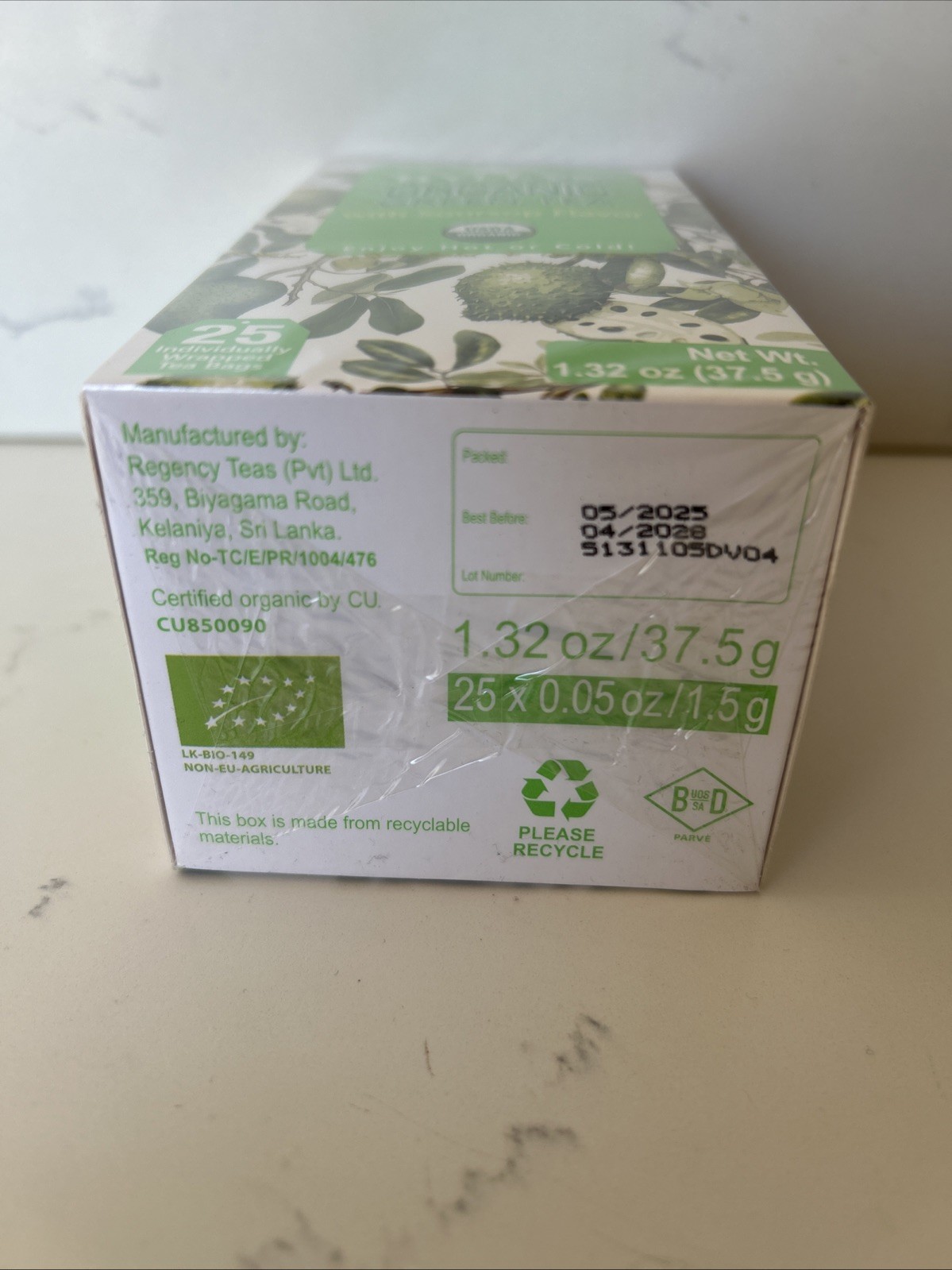 Hyleys Organic Green Tea Soursop Flavor, 25 Tea Bags – Guanabana Flavor