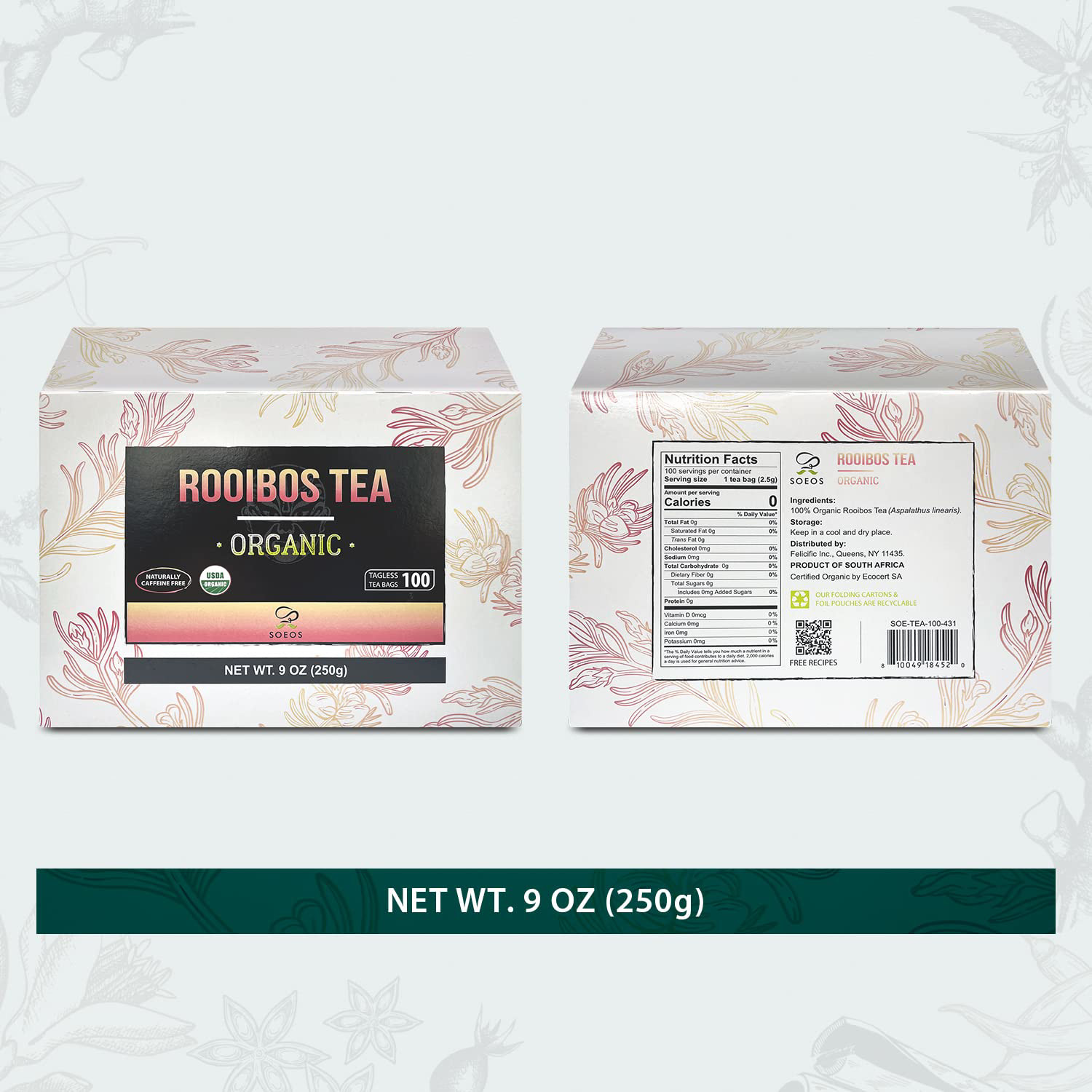 Soeos Rooibos Tea, Rooibos Tea Organic, Rooibos Tea Bags 100 Count, Naturally in