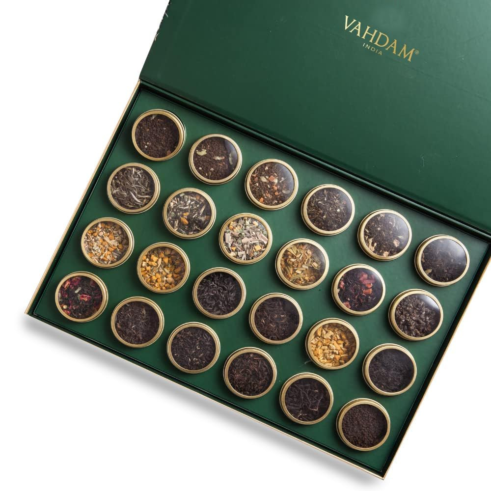VAHDAM Premium Luxury Tea Gift Box – 24 Unique Loose Leaf Teas in Tin Caddies