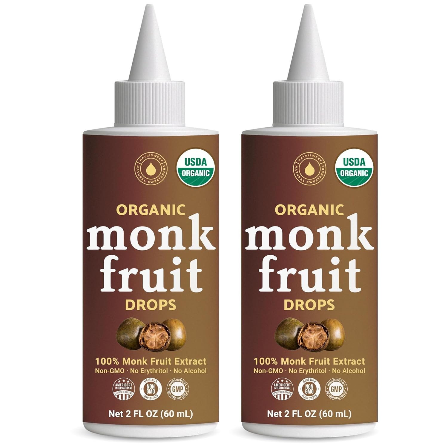 Organic Monk Fruit Liquid Drops Zero Sugar Pure Extract 2 fl oz 2-Pack