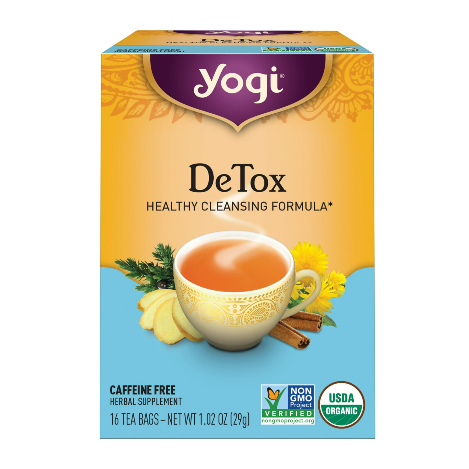 Yogi Tea DeTox, Caffeine-Free Organic Herbal Tea Bags, 16 Count | Pack of 2