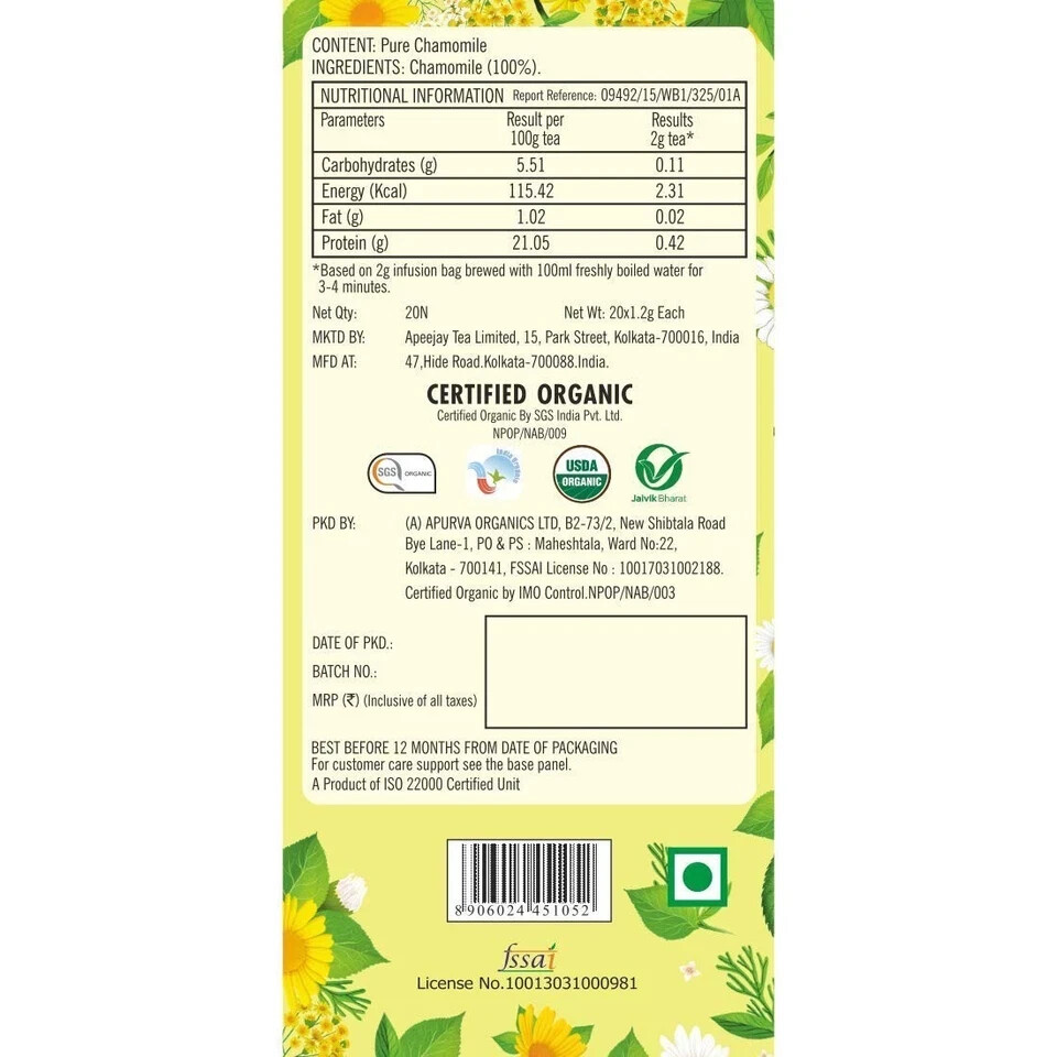 Ty-phoo Calming Organic Chamomile Caffeine Free Tea Bags (20 Tea Bags),24 Gm
