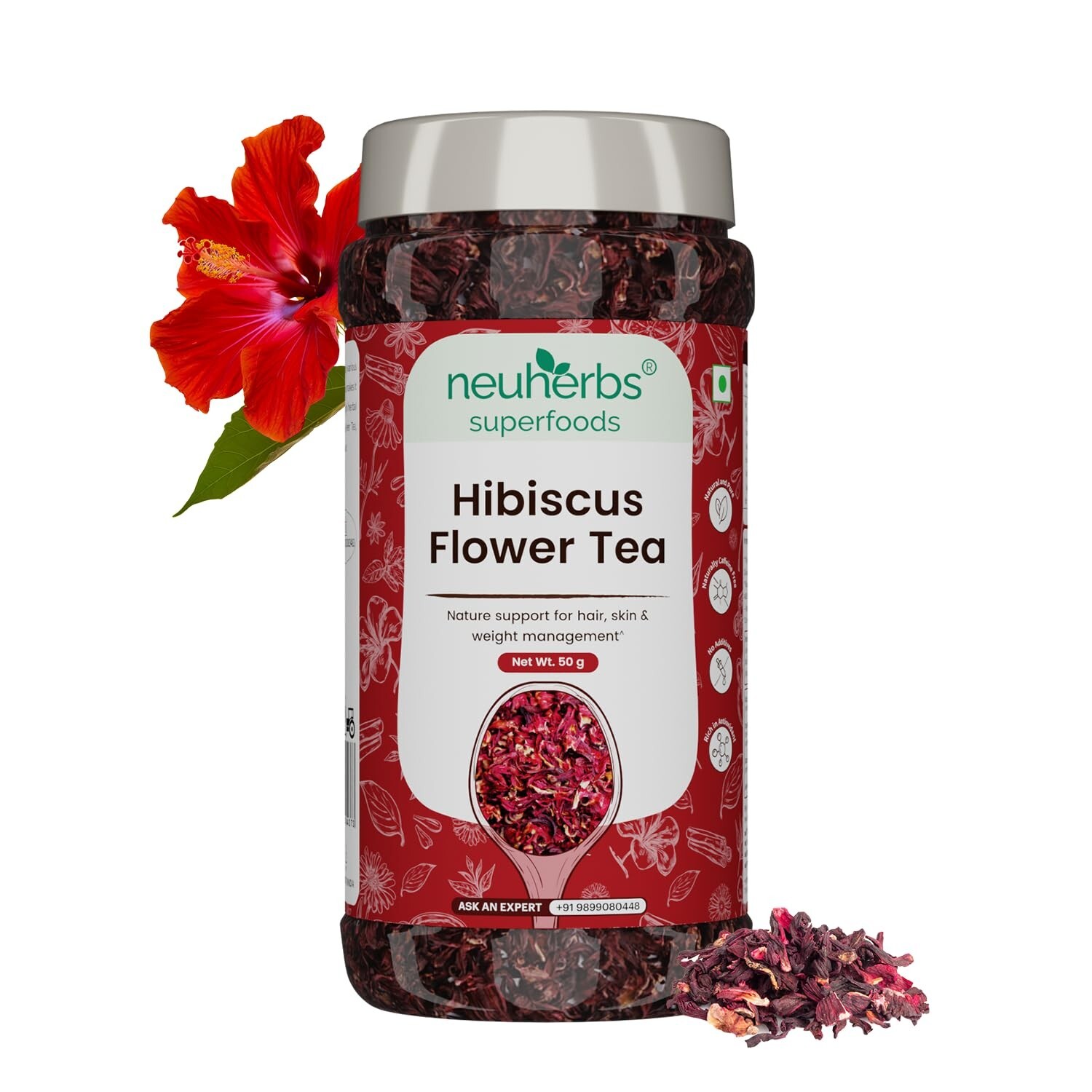 Neuherbs Hibiscus Flower Tea 50 gm (30+ Cups)