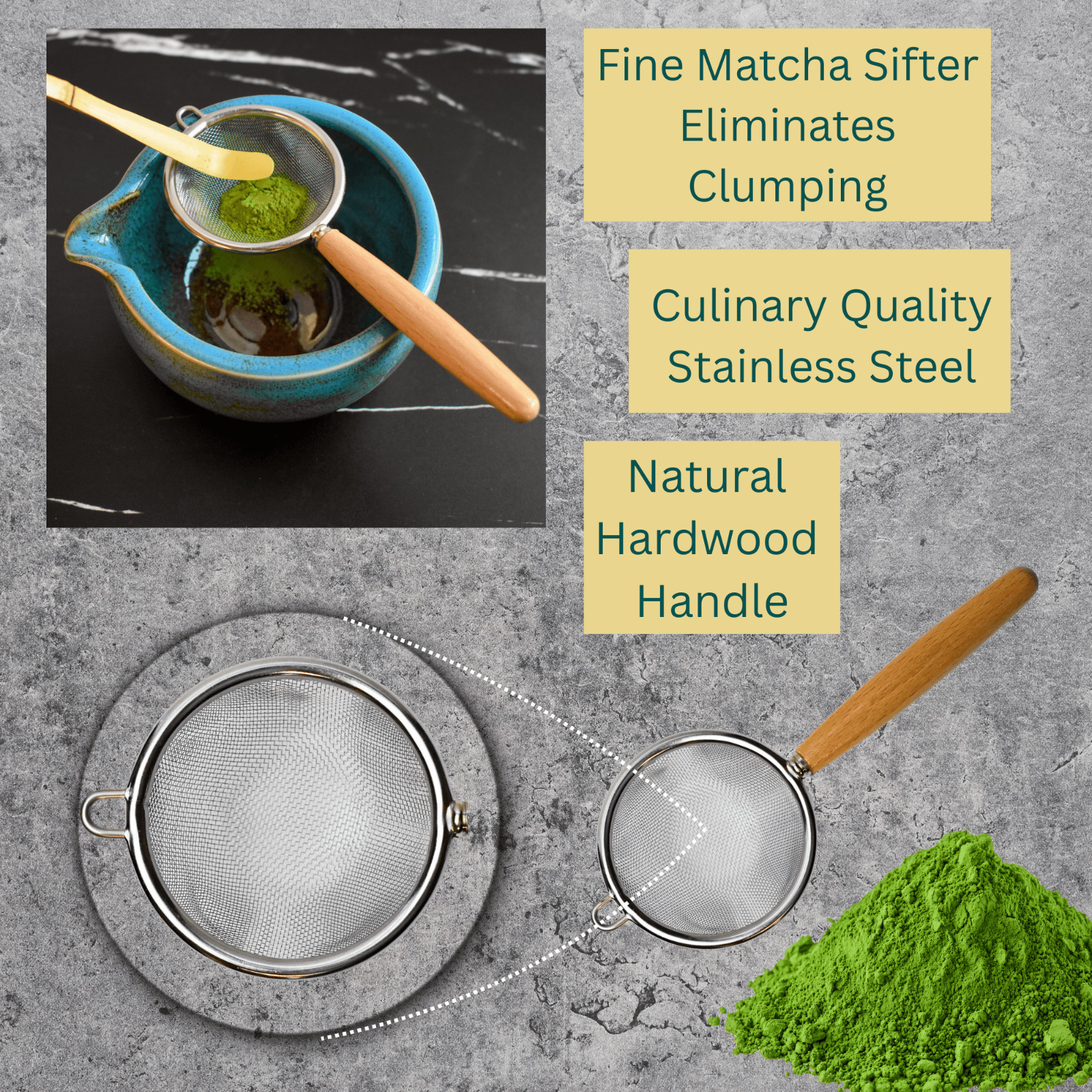 Matcha Whisk Kit Set – Matcha Bowl, Bamboo Whisk, Sifter, Scoop, Whisk Holder